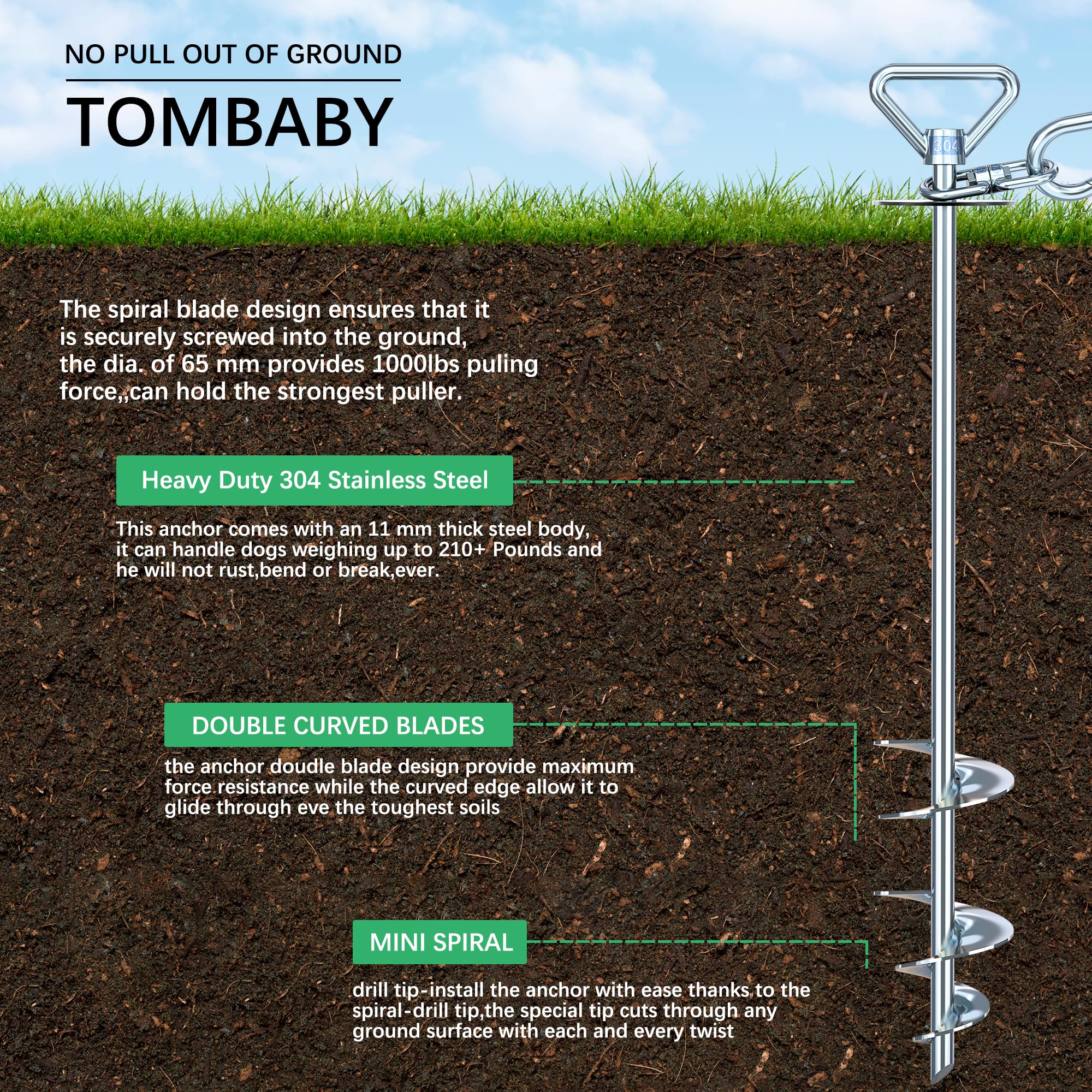 Tombaby Dog Tie Out Cable And Stake,With 30Ft Heavy Duty Cable,360 Swivel Dog Anchor& Anti-Tangle,Dog Runner For Yard,Dog Stake
