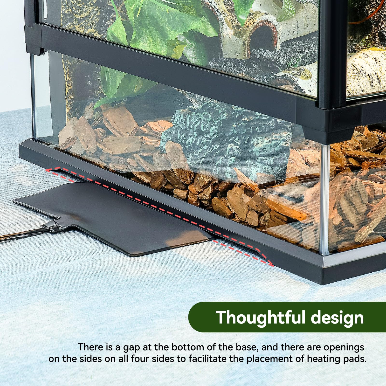 Glass Reptile Tank Front Opening Terrarium Suitable For Leopard Geckos, Snakes, Tree Frogs, Chameleons,Watertight Base, Ventilat