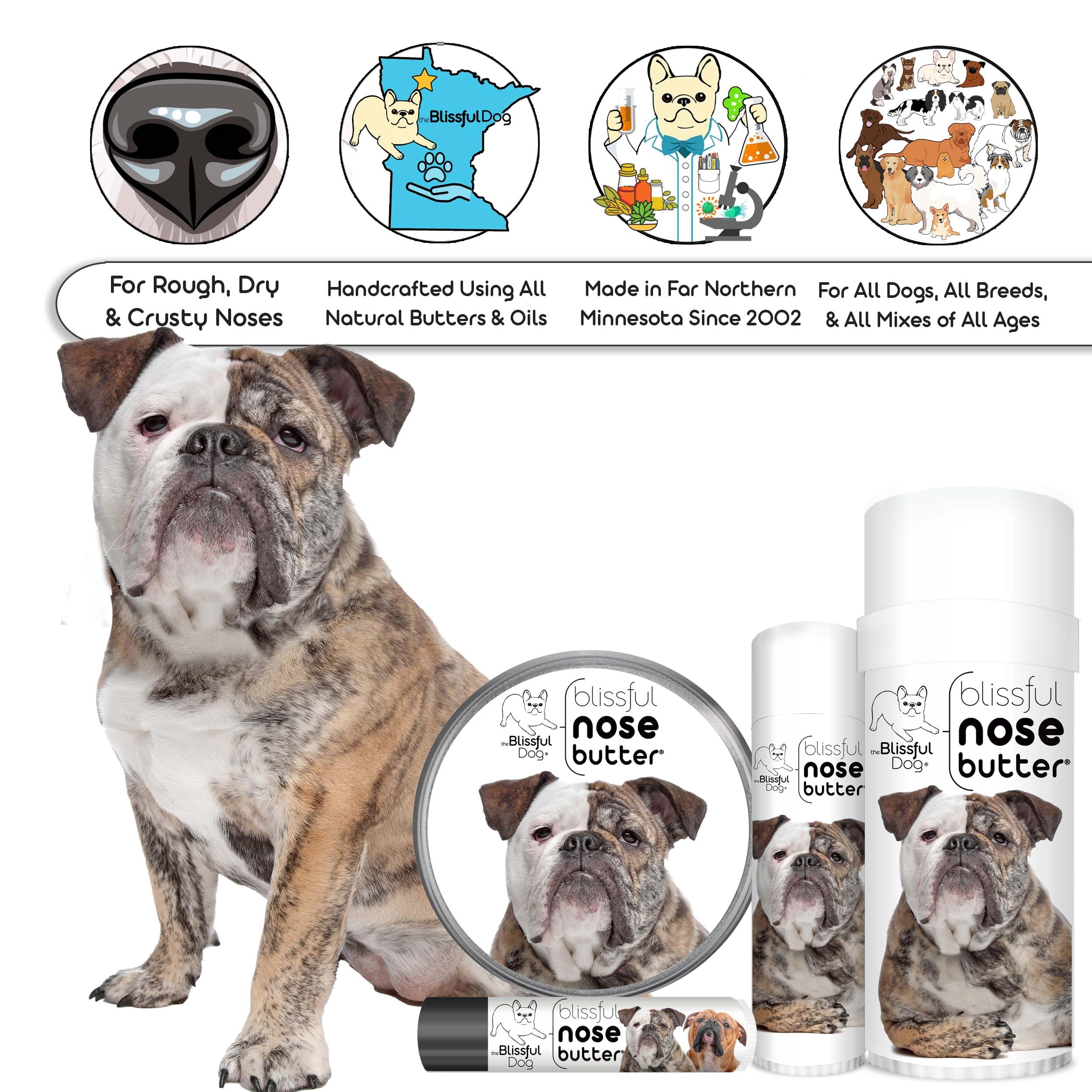 The Blissful Dog Olde English Bulldogge Unscented Nose Butter - Dog Nose Butter, 2 Ounce