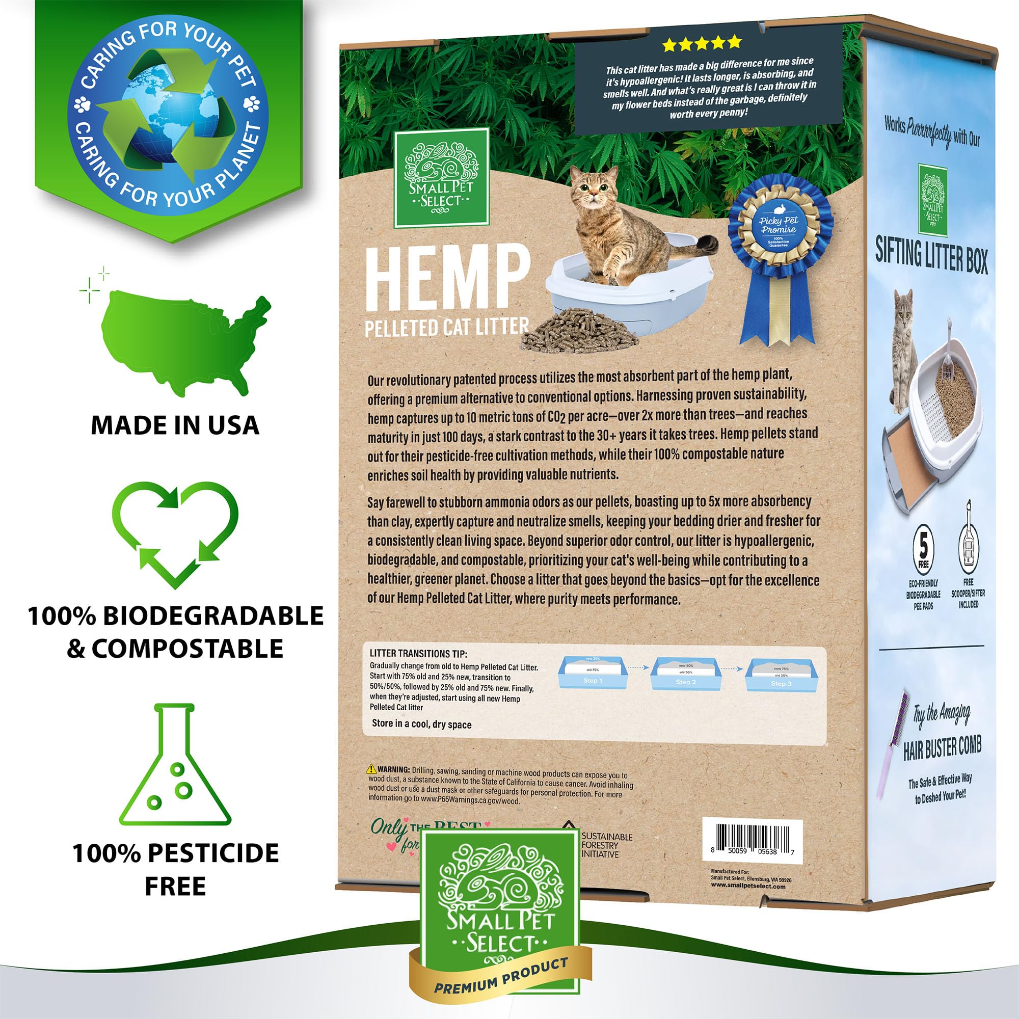 Small Pet Select Hemp Cat Litter, Non-Clumping, Biodegradable, 20 lb, Brown