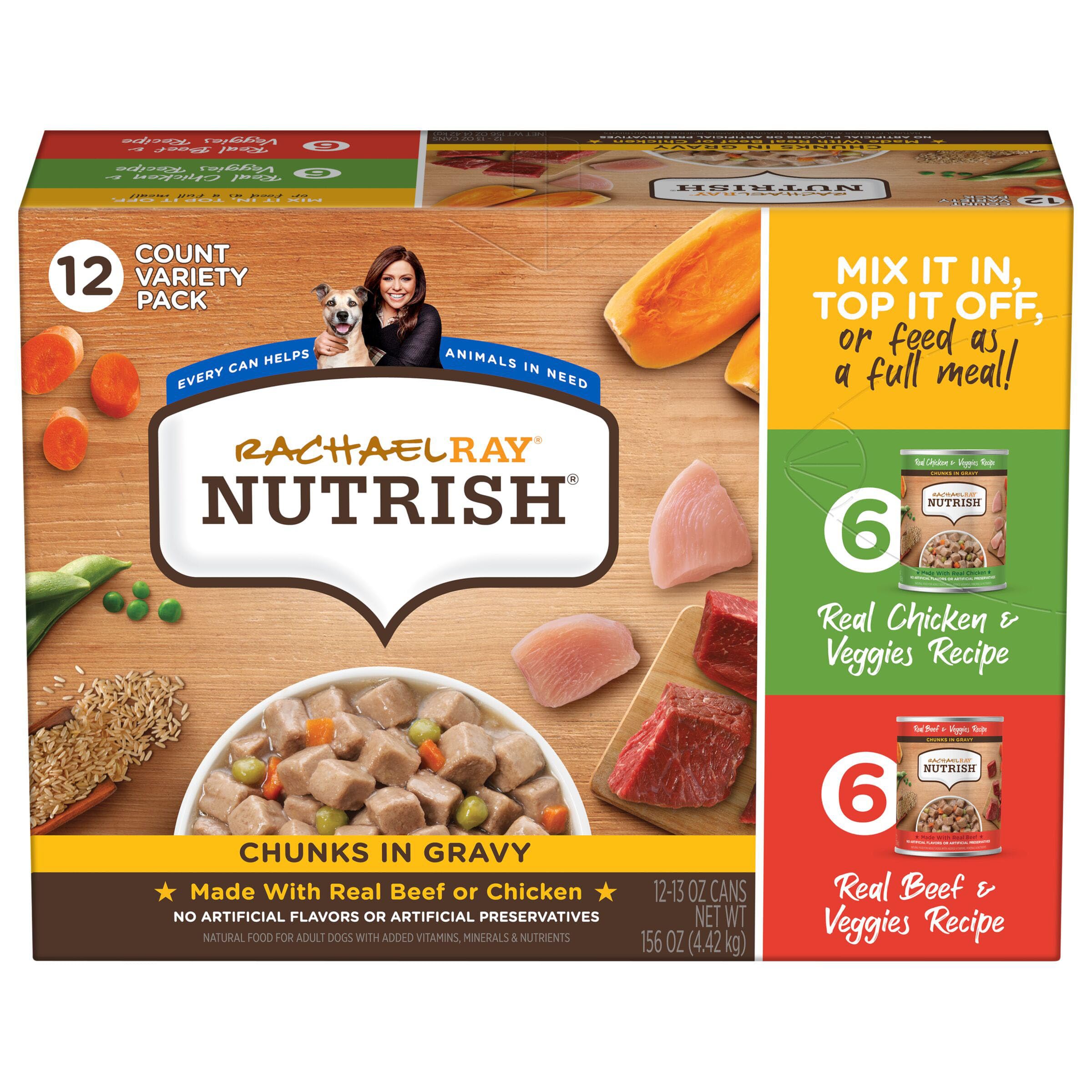 Nutrish Rachael Ray Chunks in Gravy Wet Dog Food Variety Pack, 13 Ounce (Pack of 12)