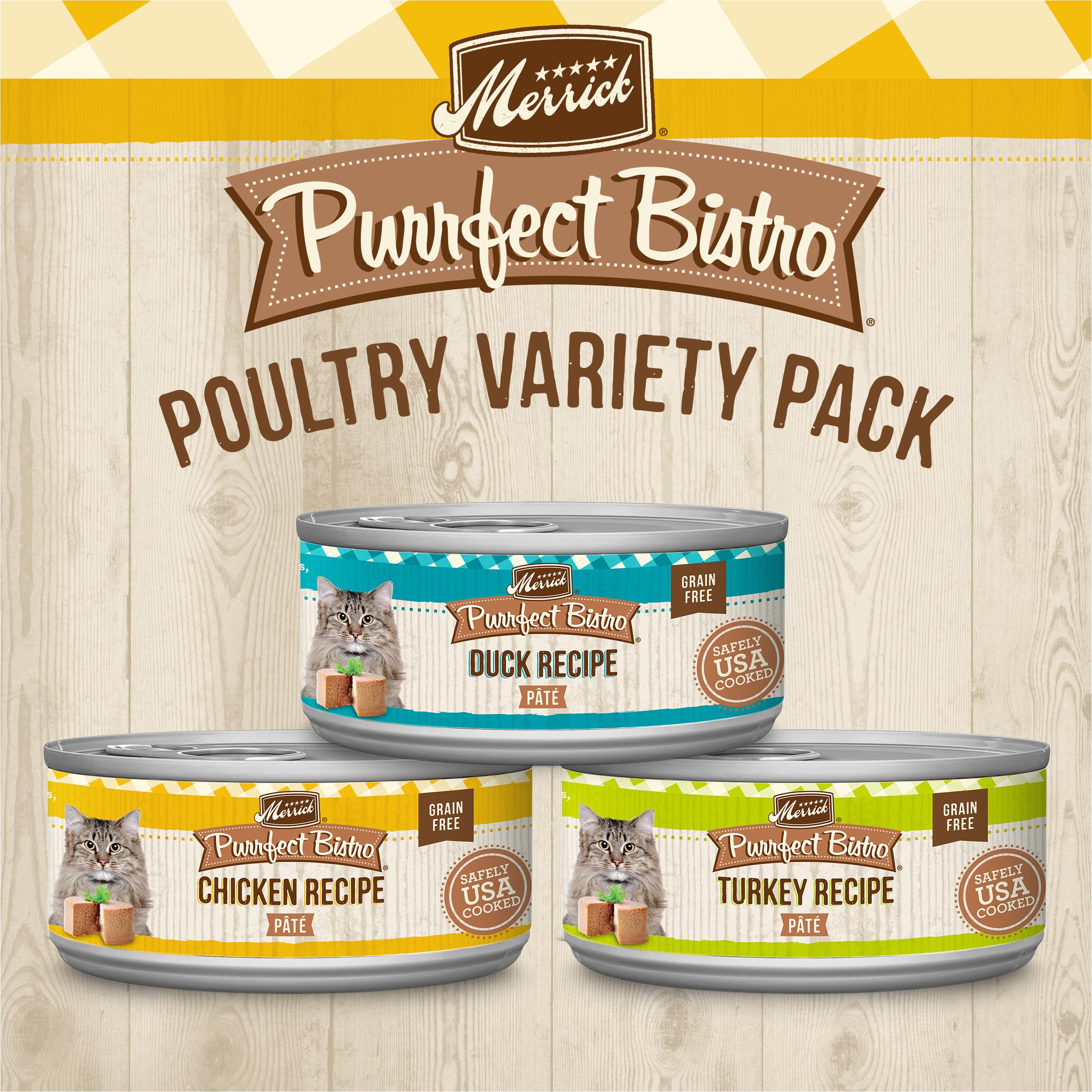 Merrick Purrfect Bistro Grain Free Premium Canned Pate Adult Wet Cat Food, Variety Pack, Chicken, Duck, Turkey - (Pack of 12) 4.