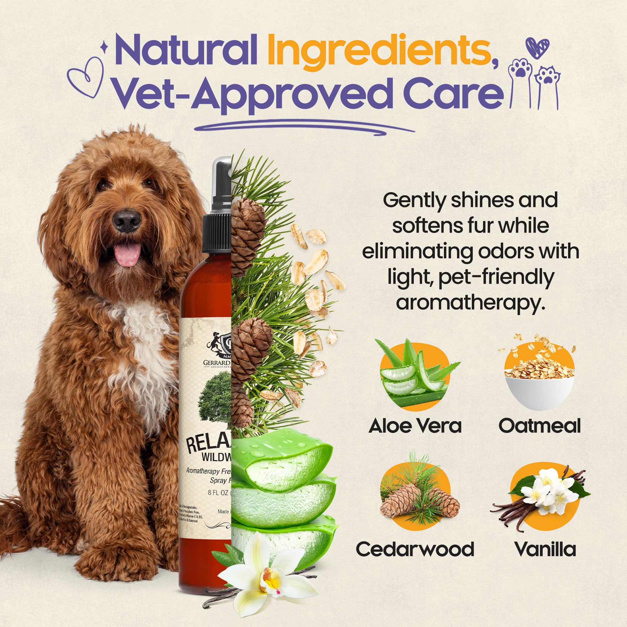 Dog Perfume Spray Long Lasting Relaxing Wildwoods 8 Fl Oz - Dog Calming Spray Scent Mist For Shining Fur, Puppy Cologne, Doggie