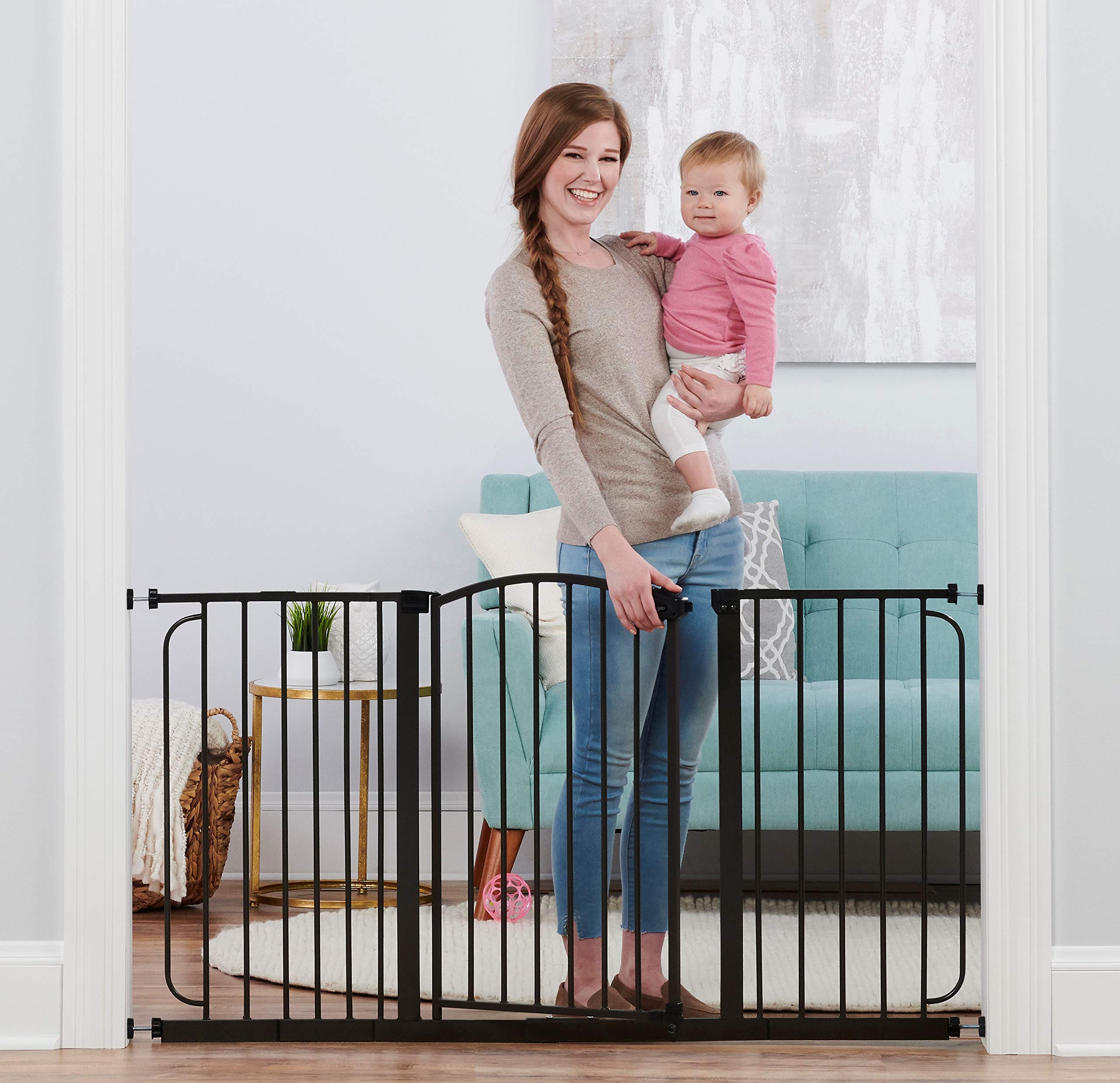 Regalo 58-Inch Home Accents Super Wide Walk Through Baby Gate, Includes 6-Inch, 8-Inch And 12-Inch Extension, 4 Pack Of Pressure Mounts And 4 Pack Of Wall Cups And Mounting Kit