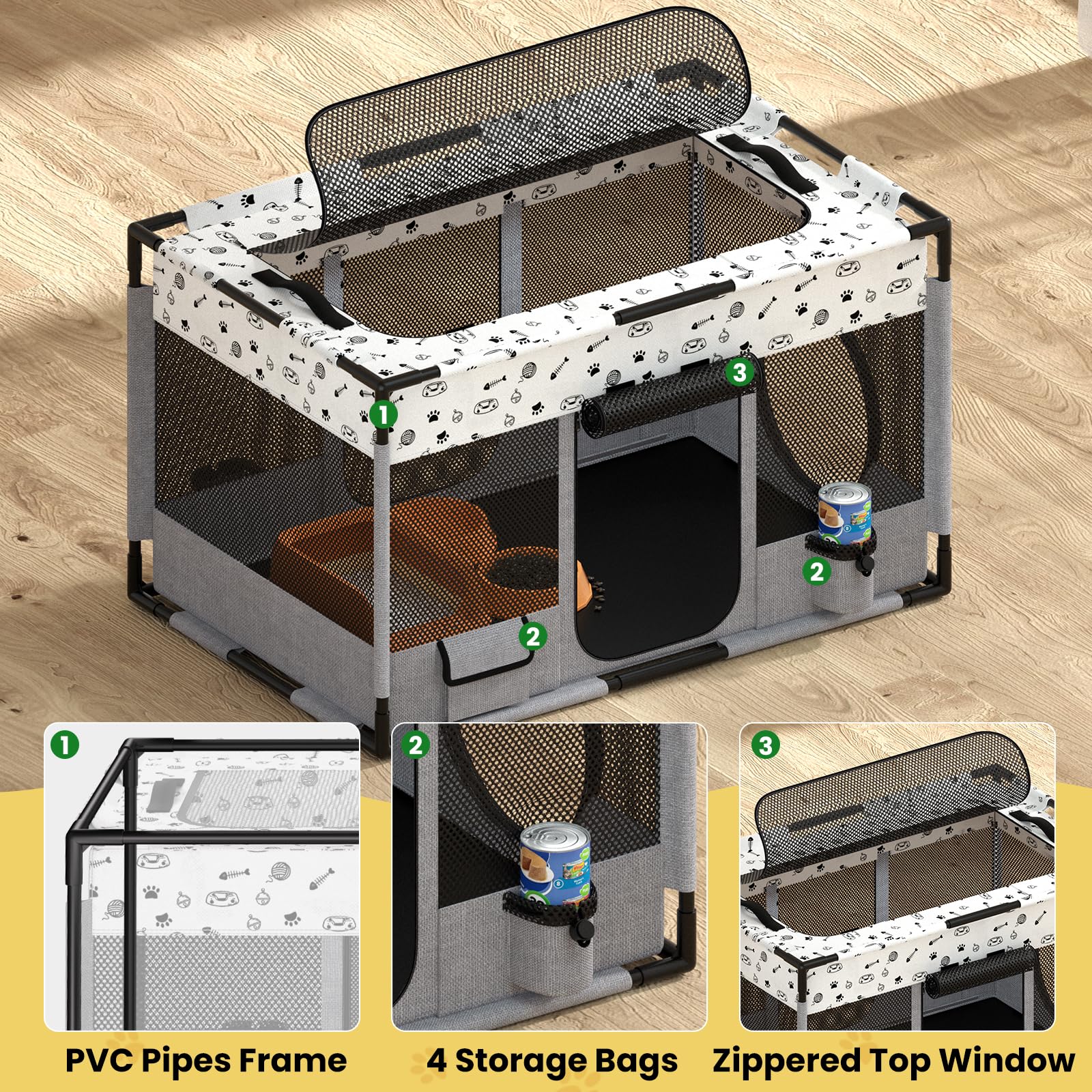 Desell Portable Cat Playpen, Pvc Pipe Reinforced Kitten Dog Pet Playpens For Indoor Cats Enclosed, Foldable Puppy Doggy Play Pen