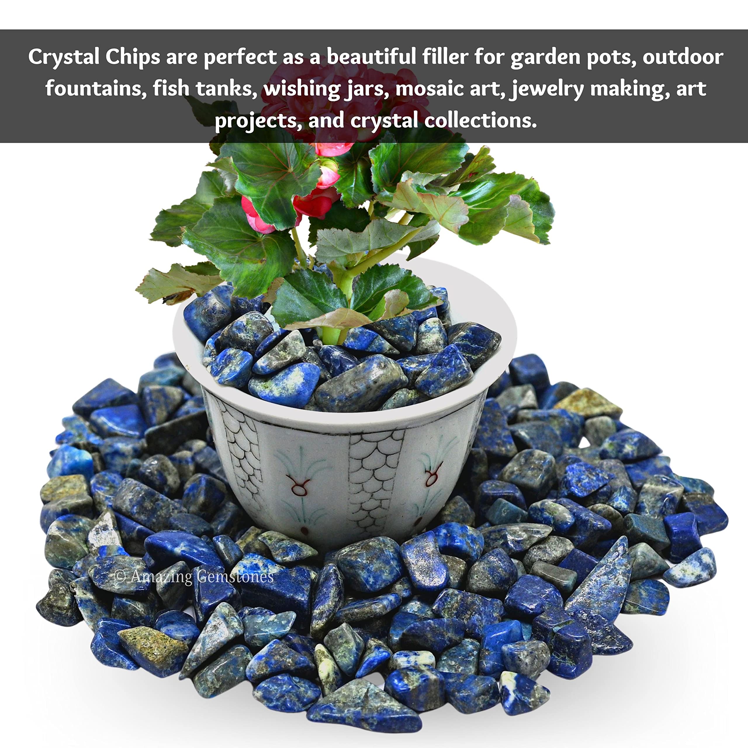 Lapis Lazuli Crystal Chips and Tiny Crystals - Aquarium Gravel Rocks, Bulk Fish Tank Gravel, Small Tumbled Stone Chips for Decor