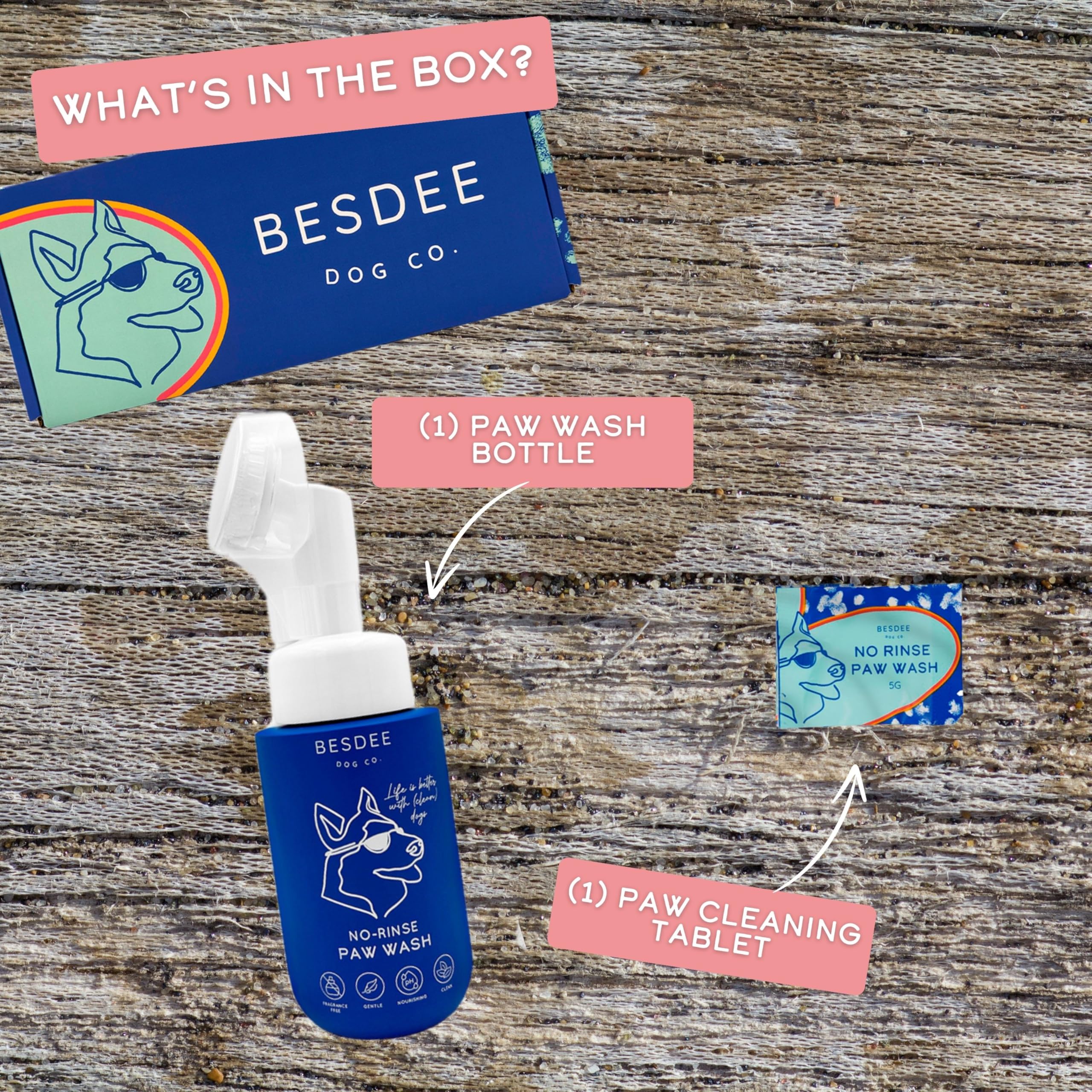 Dog Paw Cleaner | No Rinse Paw Cleaner For Dogs | Bottle With Scrubber Top And 1 Foaming Cleanser Tablet | 1 Tablet = 50+ Washes