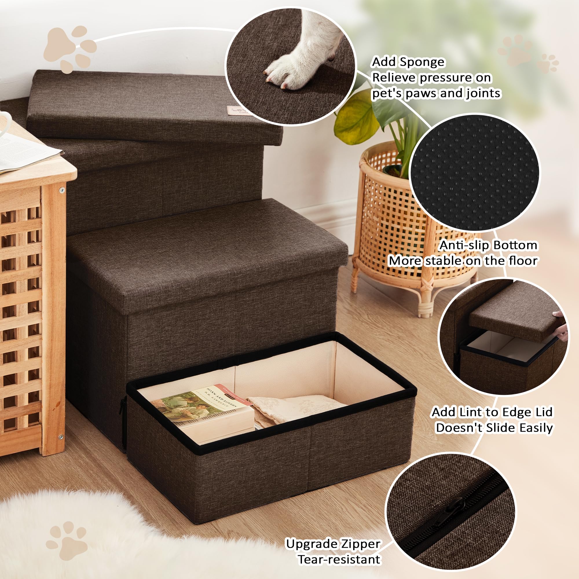 Love'S Cabin Dog Stairs For High Bed 18'' H,Foldable Pet Stairs For Small Medium Or Large Dogs Puppy With Storage For Bed Or Cou