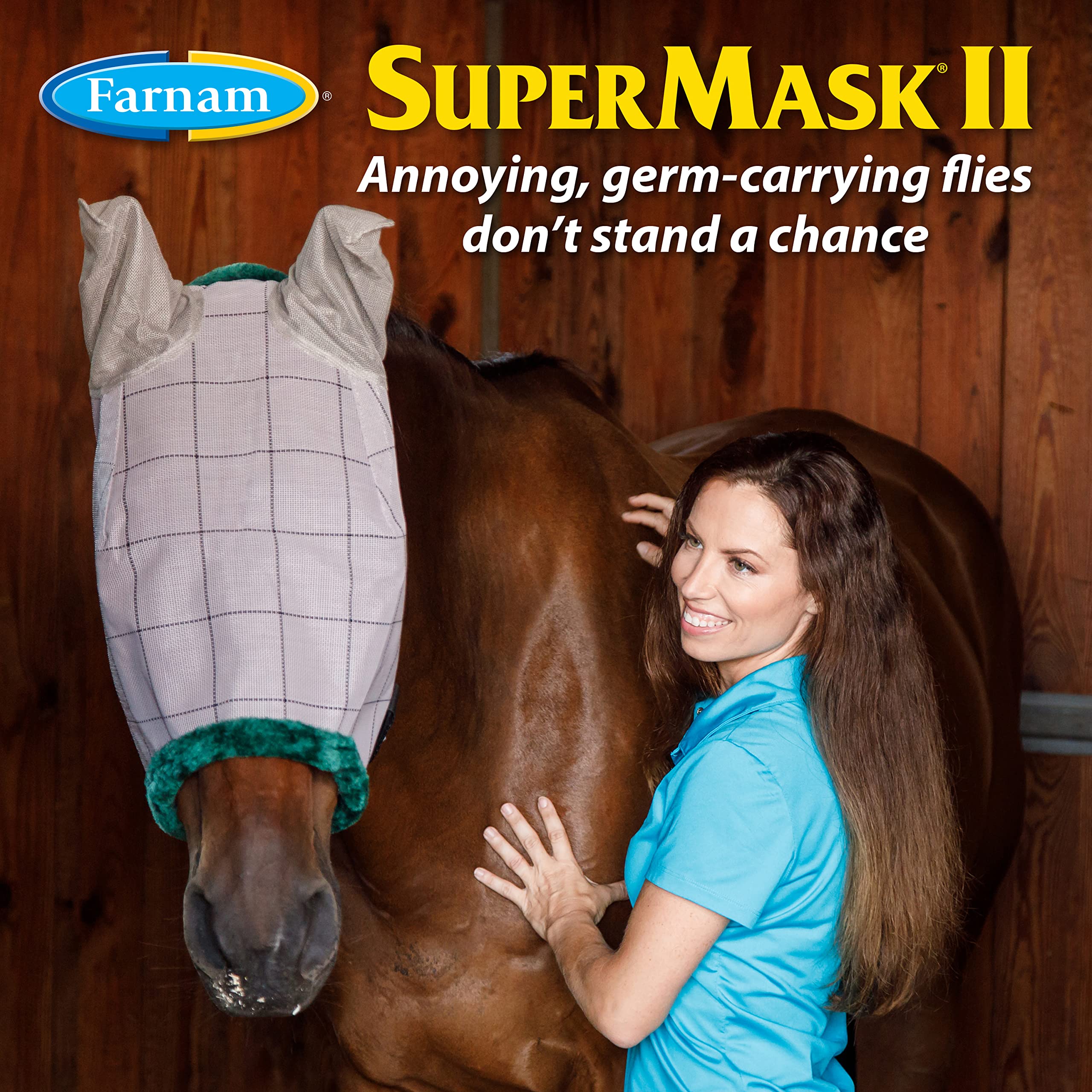 Farnam SuperMask II Classic Horse Fly Mask with Ears, Arabian size, Assorted