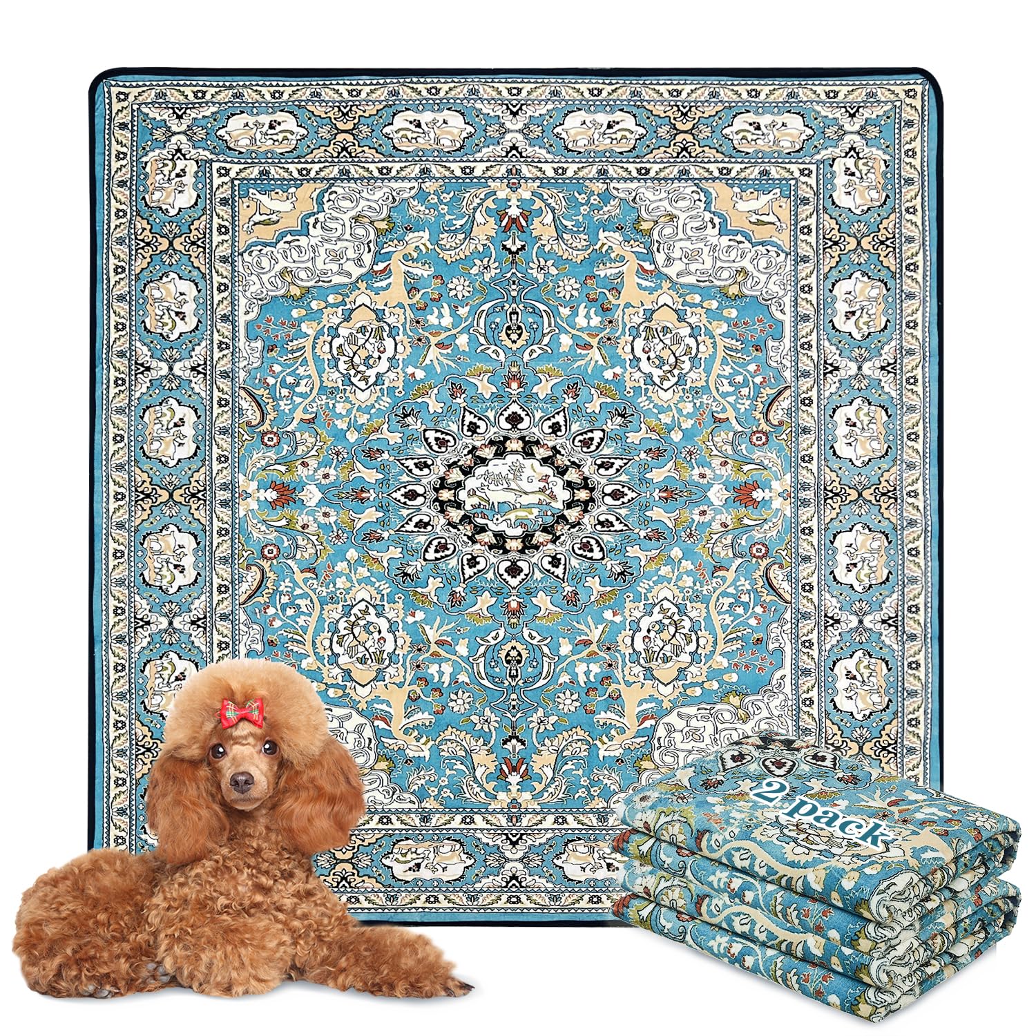 Qeils Washable Pee Pads For Dogs, 2 Pack Reusable 48''X48'' Super Absorbent Leakproof Dog Training Pads, Non-Slip Potty Pads For