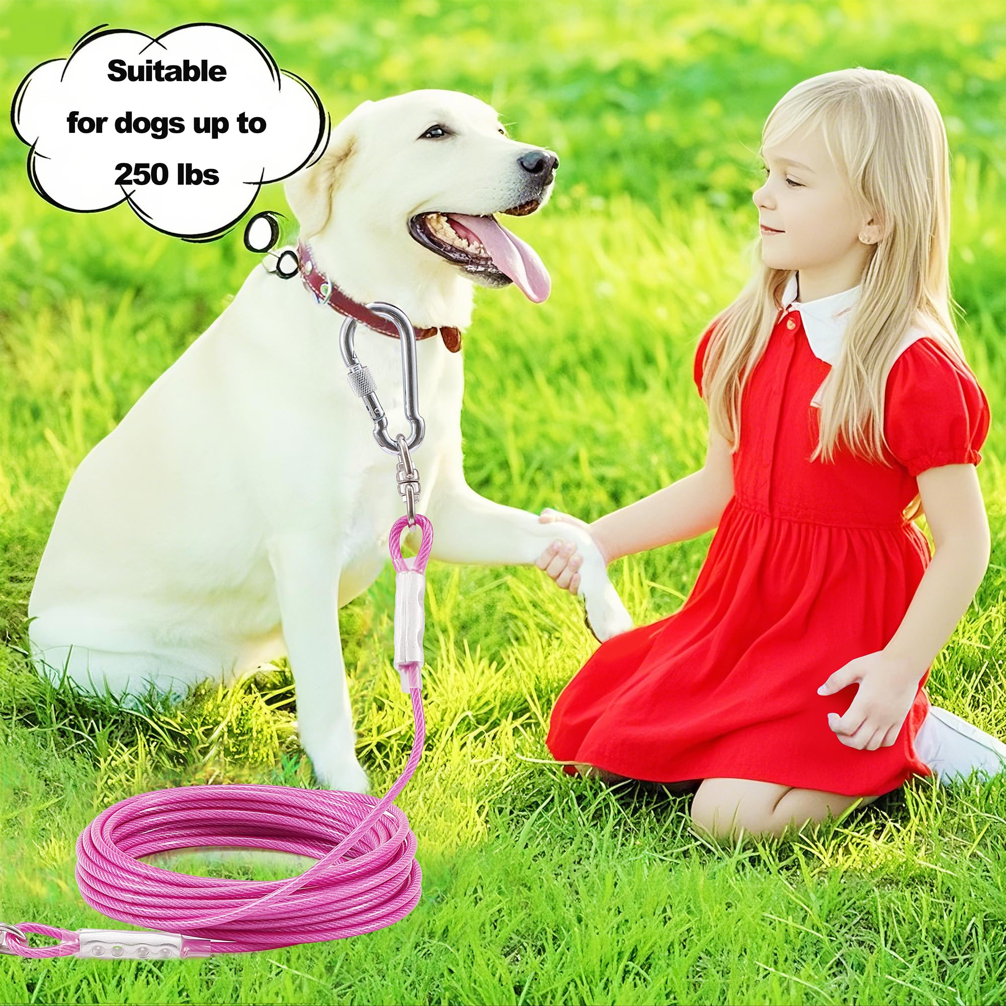 Dog Tie Out Cable For Outside,15Ft Long Dog Leash&Chains With Swivel Hook,Small-Large Dogs Runner Cable For Yard,Heavy Duty Dogs