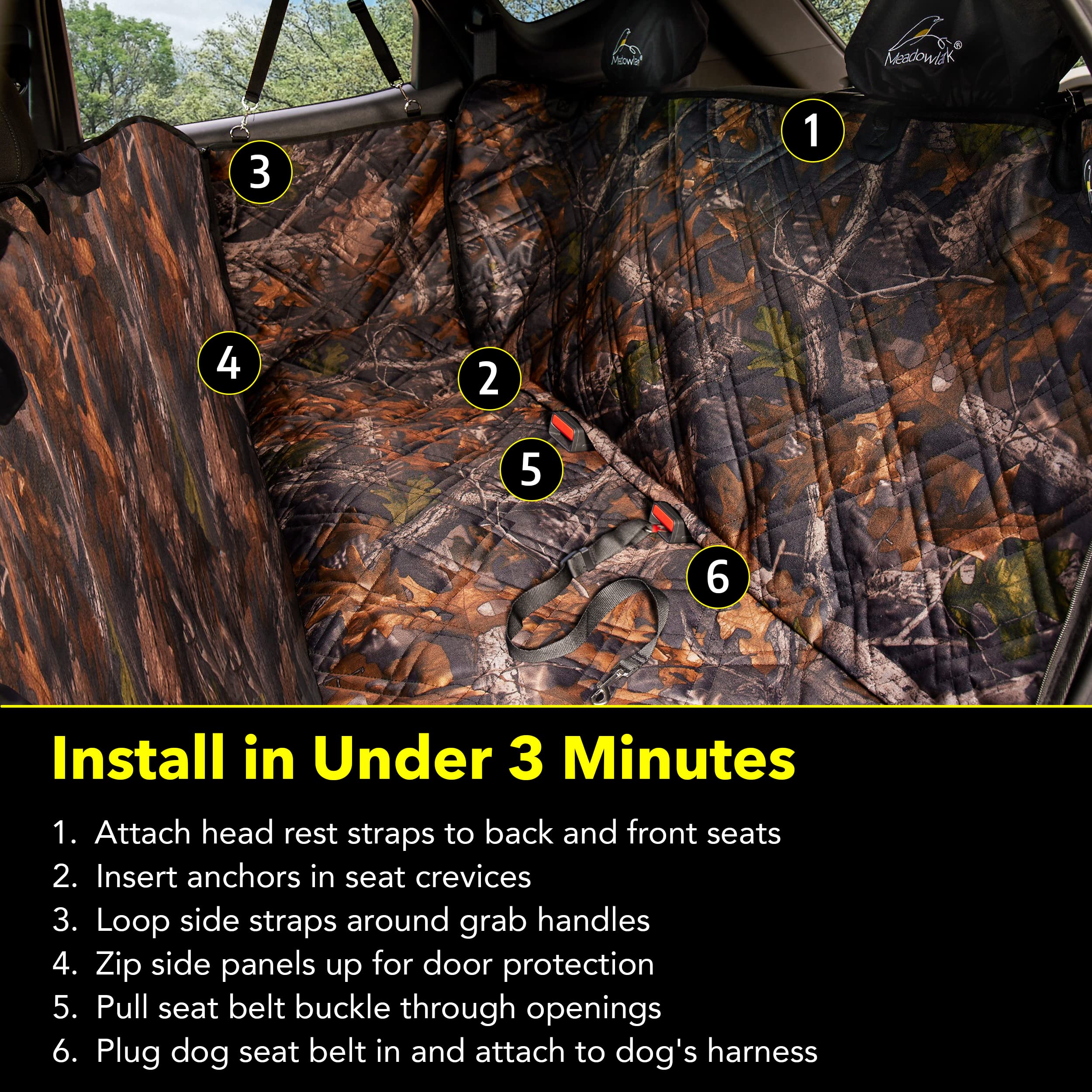 Meadowlark Premium Hammock Dog Car Seat Cover Back Seat, Dog Cover Car Seat Protector, Non-Slip, Dog Stuff, Anti Shock, Water Repellant, Pet Car Seat Cover For Dogs W/Seat Belt & 2 Headrest Covers