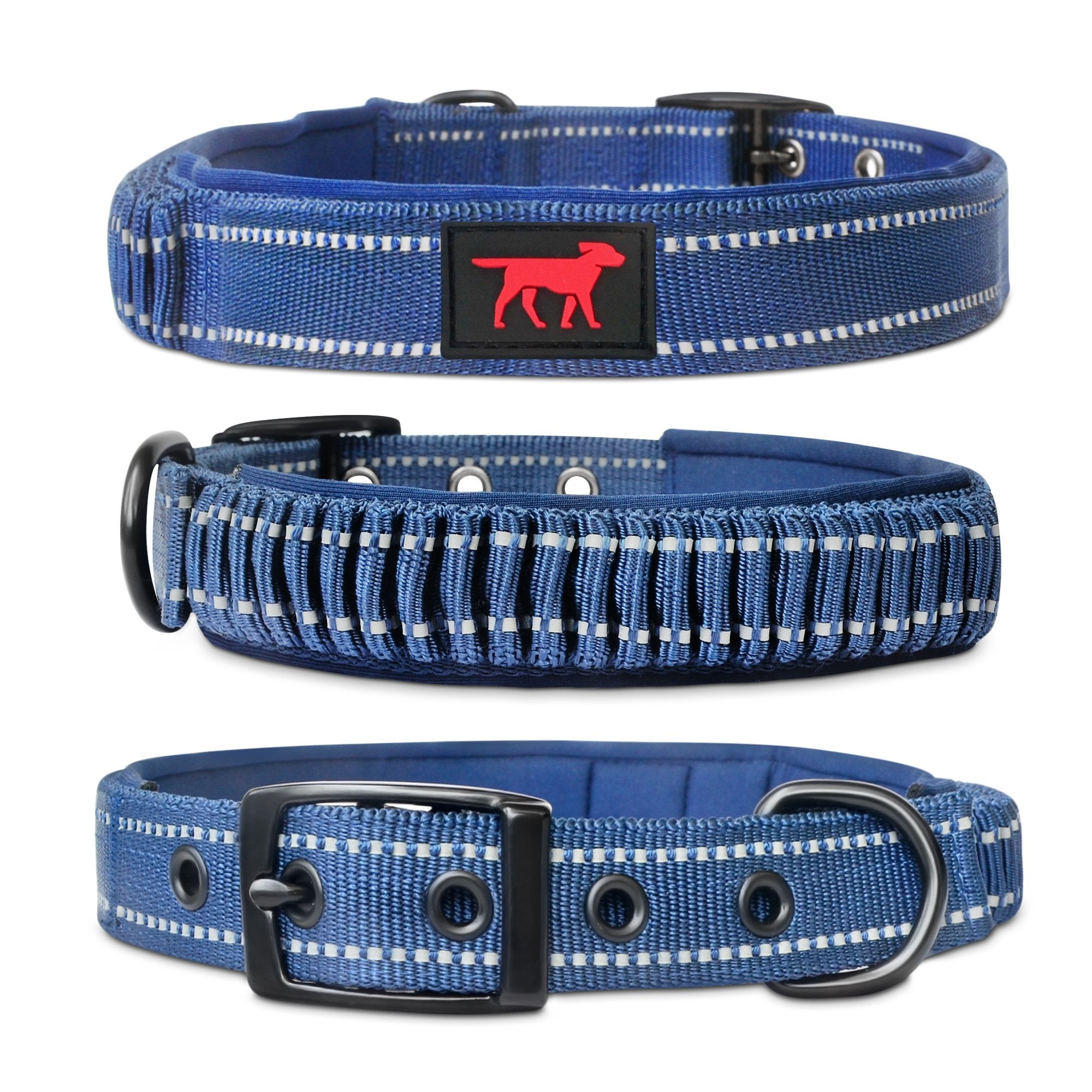 Heavy Duty Dog Collar With Handle  Ballistic Nylon Heavy Duty Collar  Padded Reflective Dog Collar With Adjustable Stainless Ste