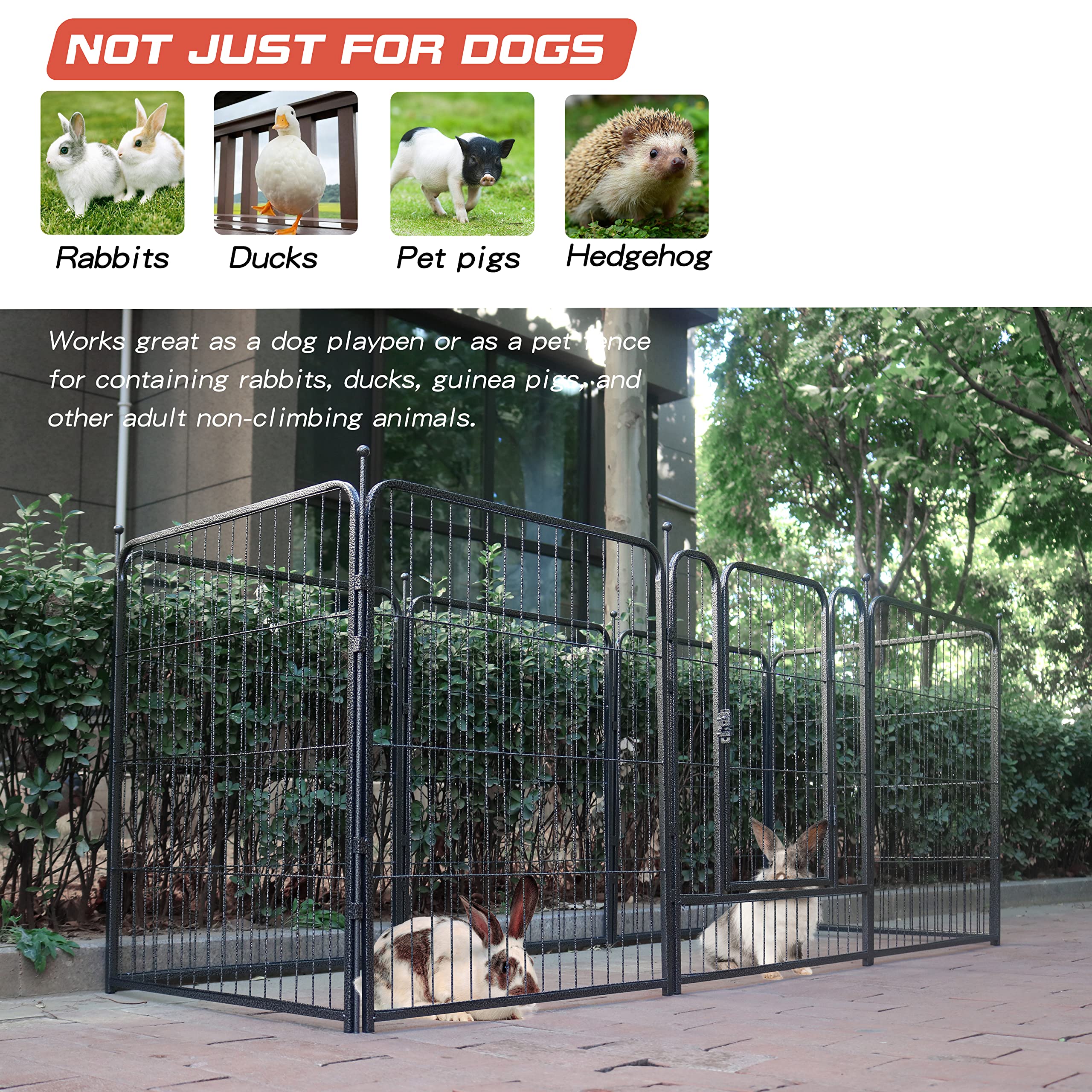 Dog Playpen,24/32/40 Inch Height In Heavy Duty,Folding Indoor Outdoor Dog Exercise Fence, Portable Pet Playpen With Door For Large Medium Dogs - Silver Gray (8 Panels, 32 Inch)