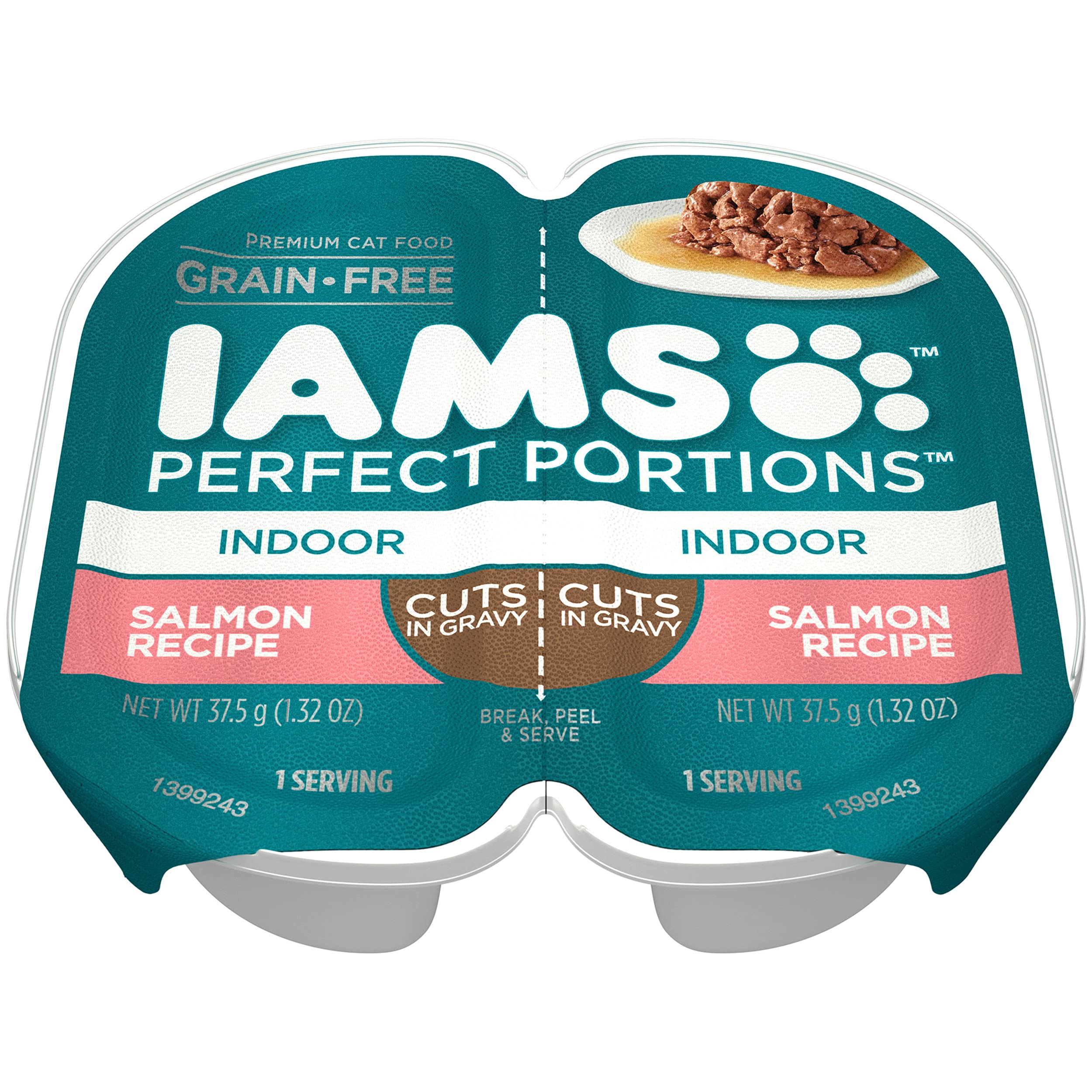 IAMS PERFECT PORTIONS Indoor Adult Grain Free* Wet Cat Food Cuts in Gravy, Salmon Recipe, (24) 2.6 oz. Easy Peel Twin-Pack Trays