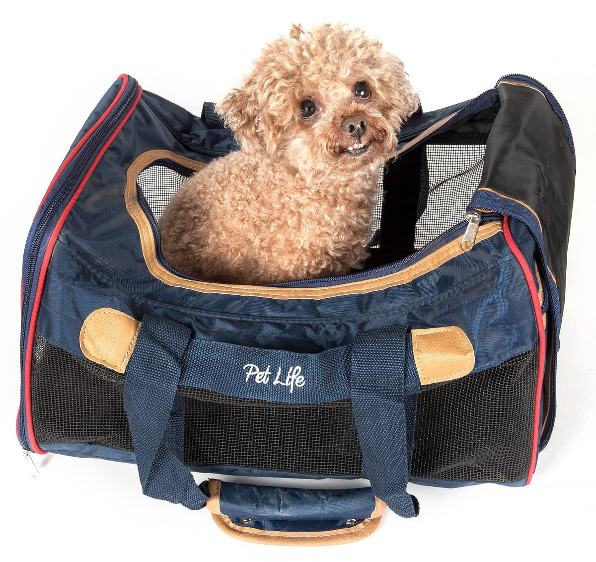 Pet Life 'Aero-Zoom' Airline Approved Pet Carrier - Folding Zippered Travel Cat and Dog Carrier - Wired Pet Crate Travel Dog Carrier Includes Over-The-Shoulder Straps and Sherpa Pet Pad