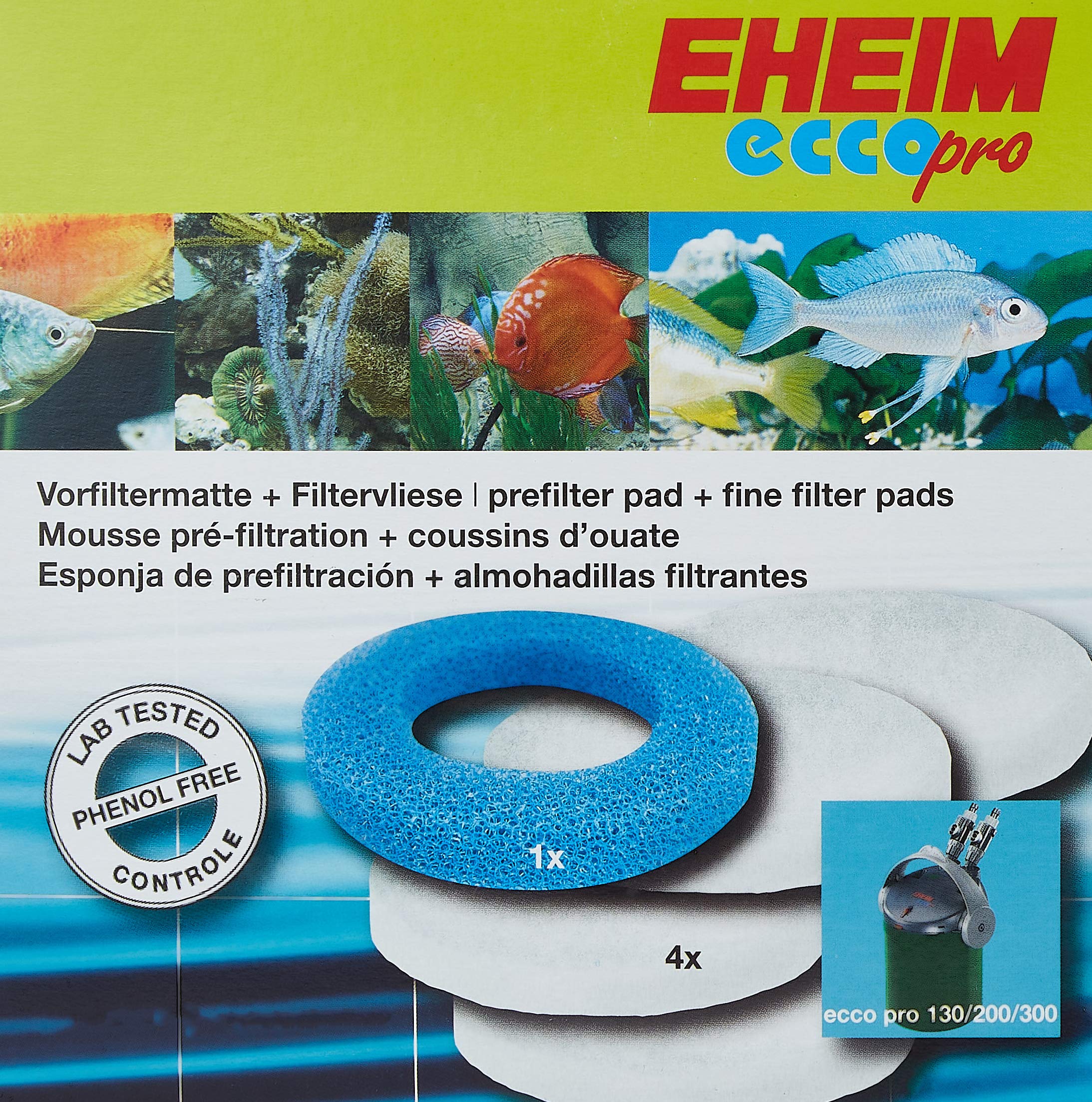 Eheim Filter Pad Set For Ecco Pro Easy Series, 1 Coarse And 4 Fine Filters,Blue,6.00 X 6.00 X 4.00 Inches