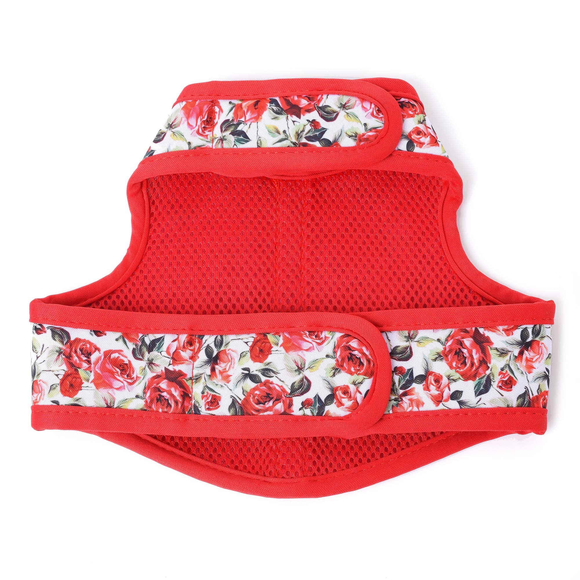 Mile High Life | Easy Get On Air Mesh Vest Harness | Spring Floral Collection | Adjustable Easy Closures Both Neck And Chest |20 Lbs Small Dogs & Cats | Red Rose | S Chest Size (16'-18')