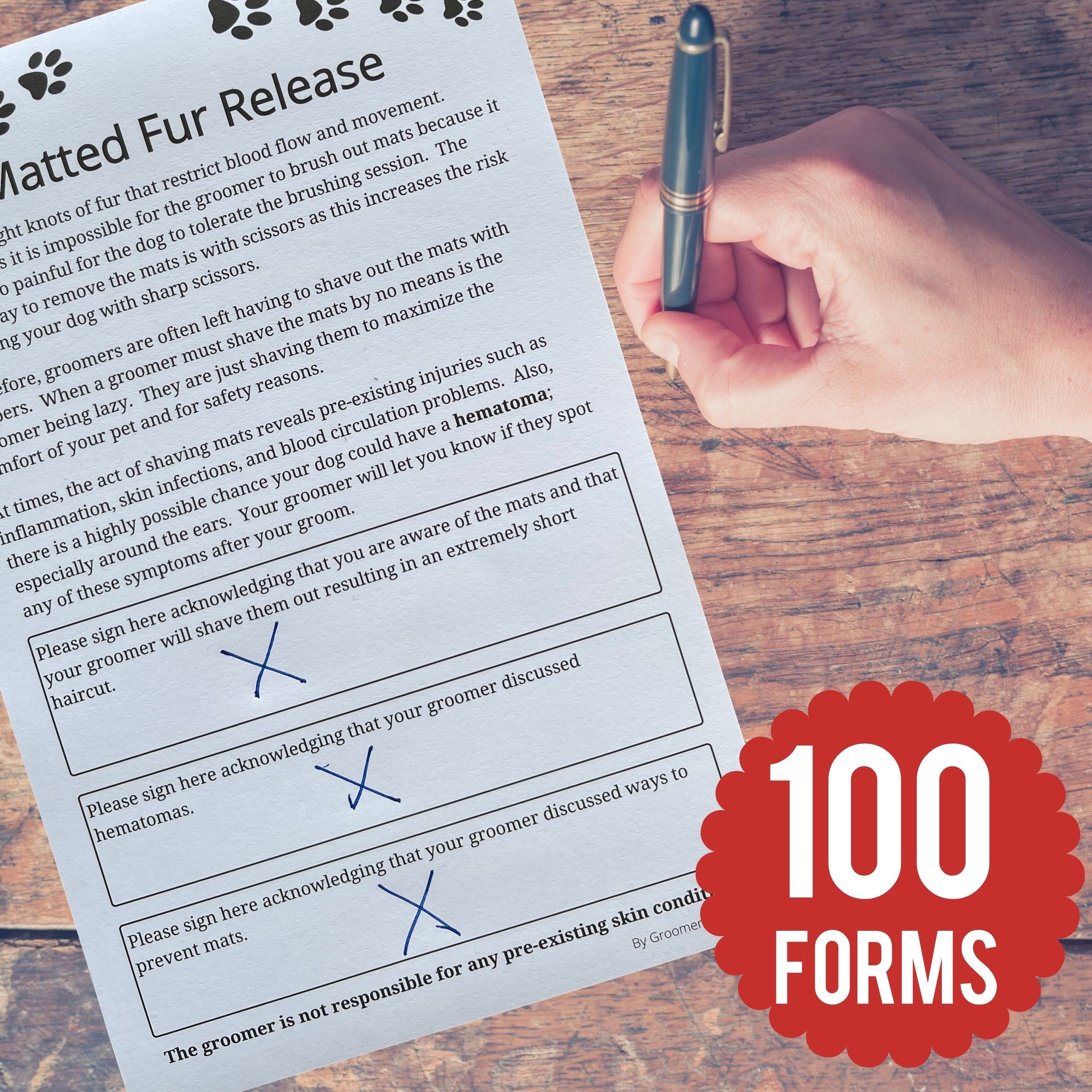 Matted Fur Release Forms For Dog Grooming Salons (Pad Of 100, 5.5 X 8.5 Inches) - Addressing Mats
