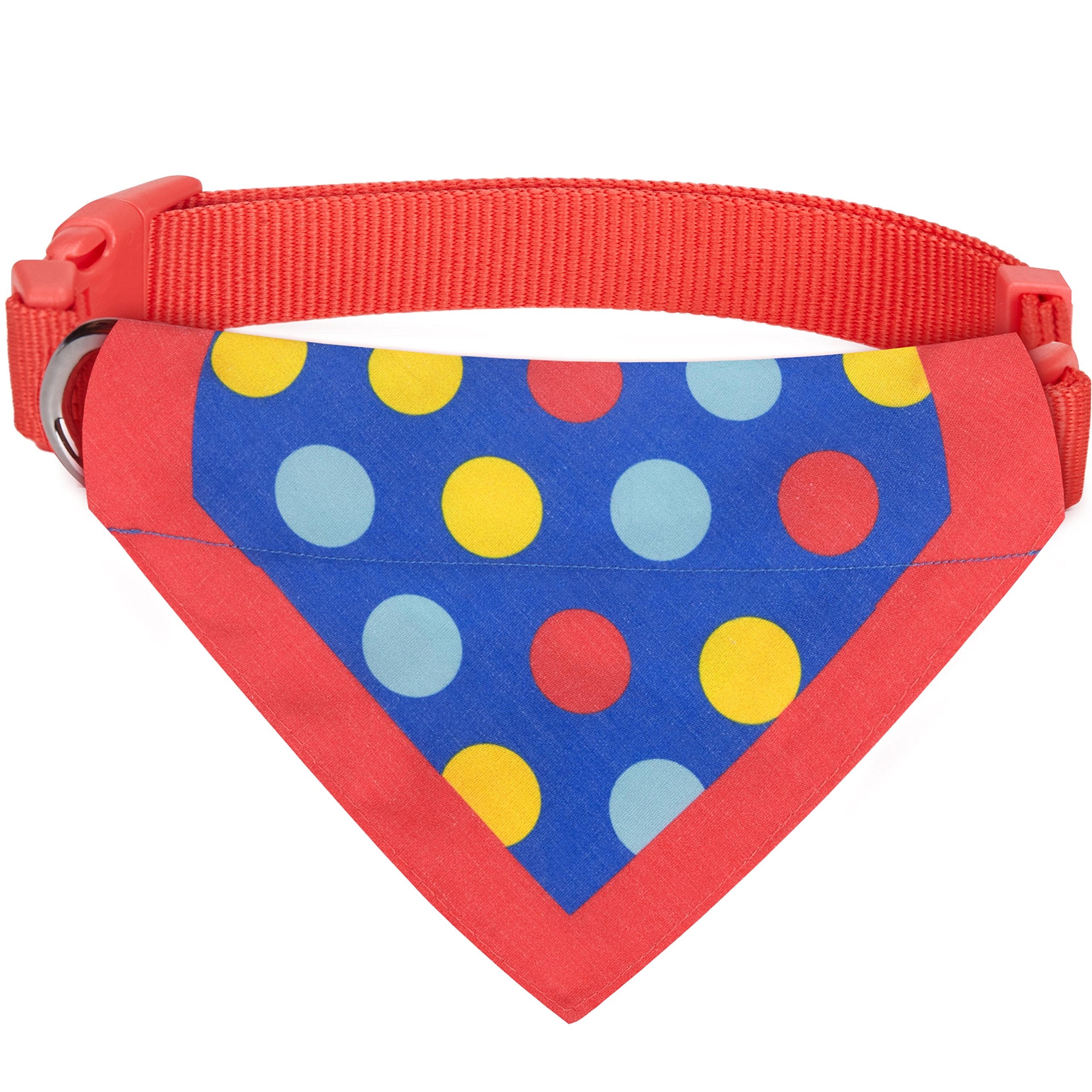 Blueberry Pet Bold Polka Dots Vivid Red Cotton Blend Neckerchief Scarf Bandana Adjustable Dog Collar, Medium, Neck 14.5-20