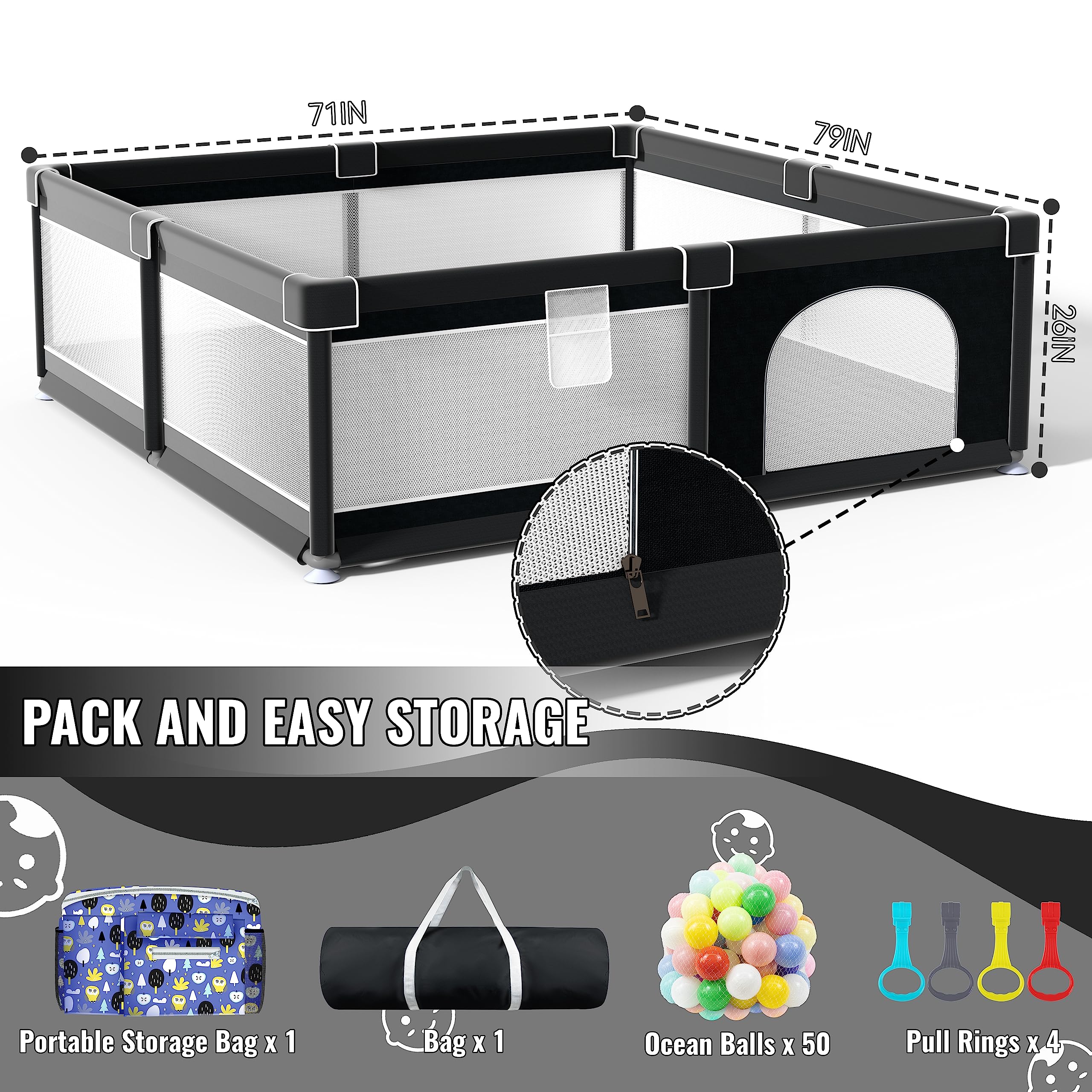 LUTIKIANG Playpen, 79 X 71 Extra Large Playpen, Play Pen for Babies and Toddlers, Kids Play Pen, Sturdy Safety Play Yard, Baby F