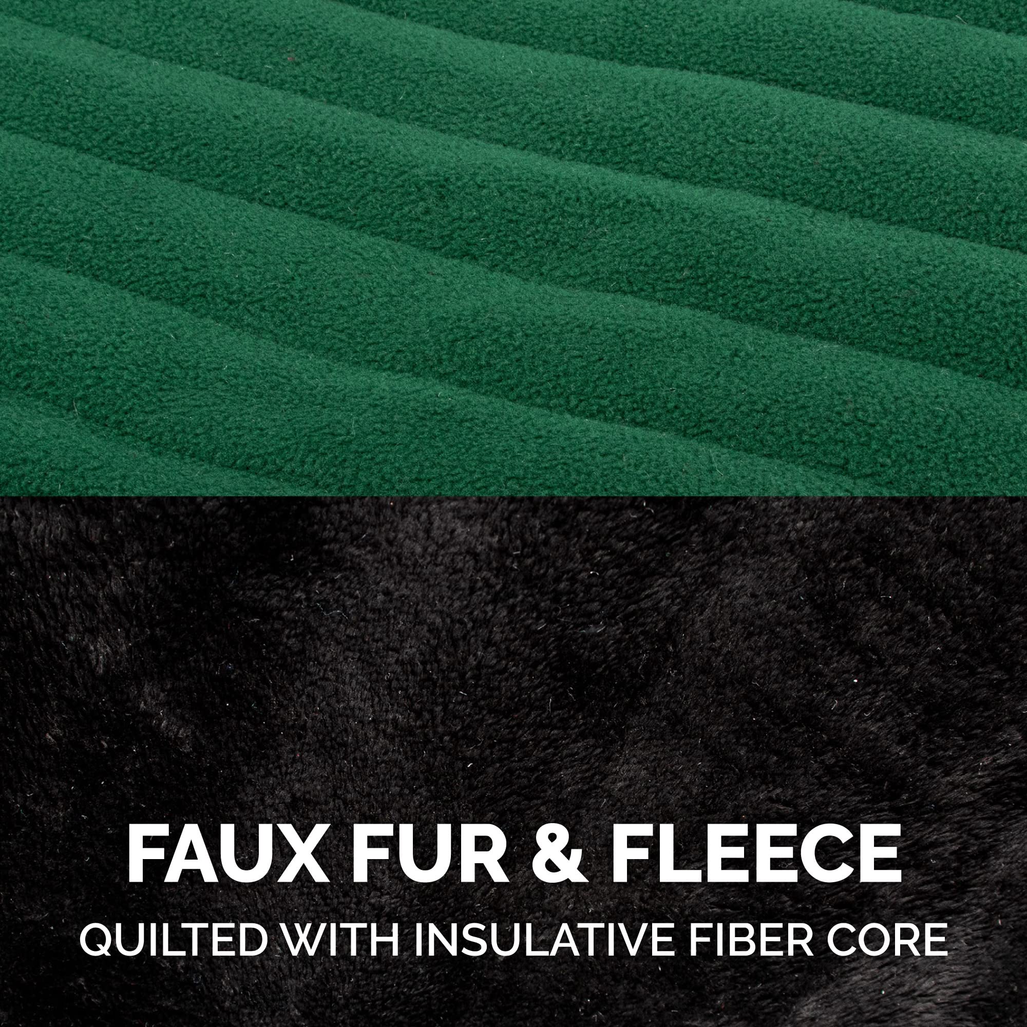 Furhaven Reversible Small Dog Coat, Washable & Insulating W/ Leash Access - Faux Fur & Quilted Fleece Flex-Fit Jacket - Black/Green, Small