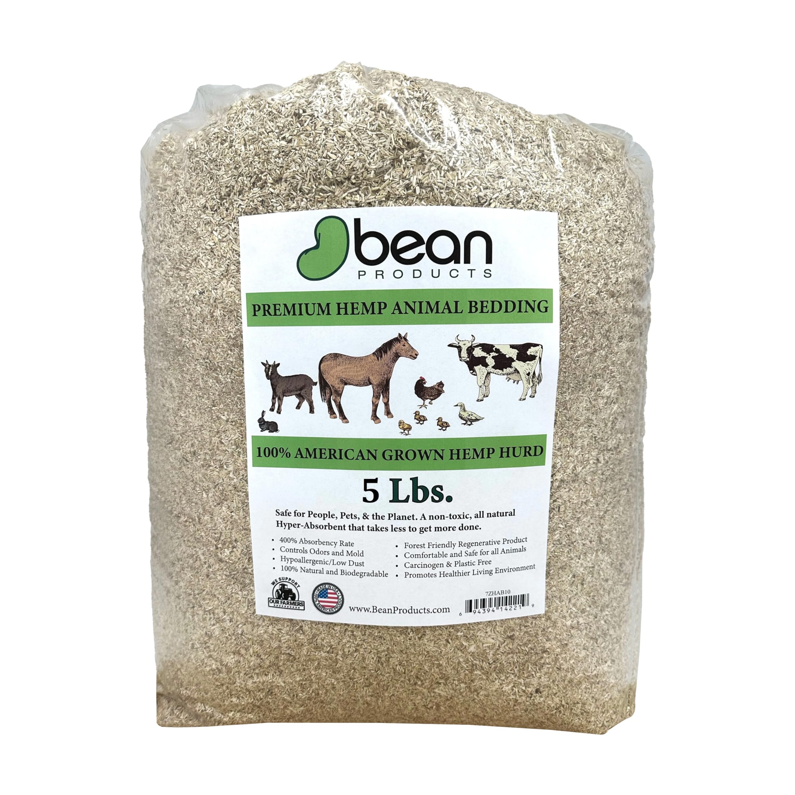Hemp Animal Bedding 5 Lbs = 25.5 Liters of Natural Ground Hurds - Super Absorbent- DUST Free- for Your Horse, Chicken, Rabbit, R