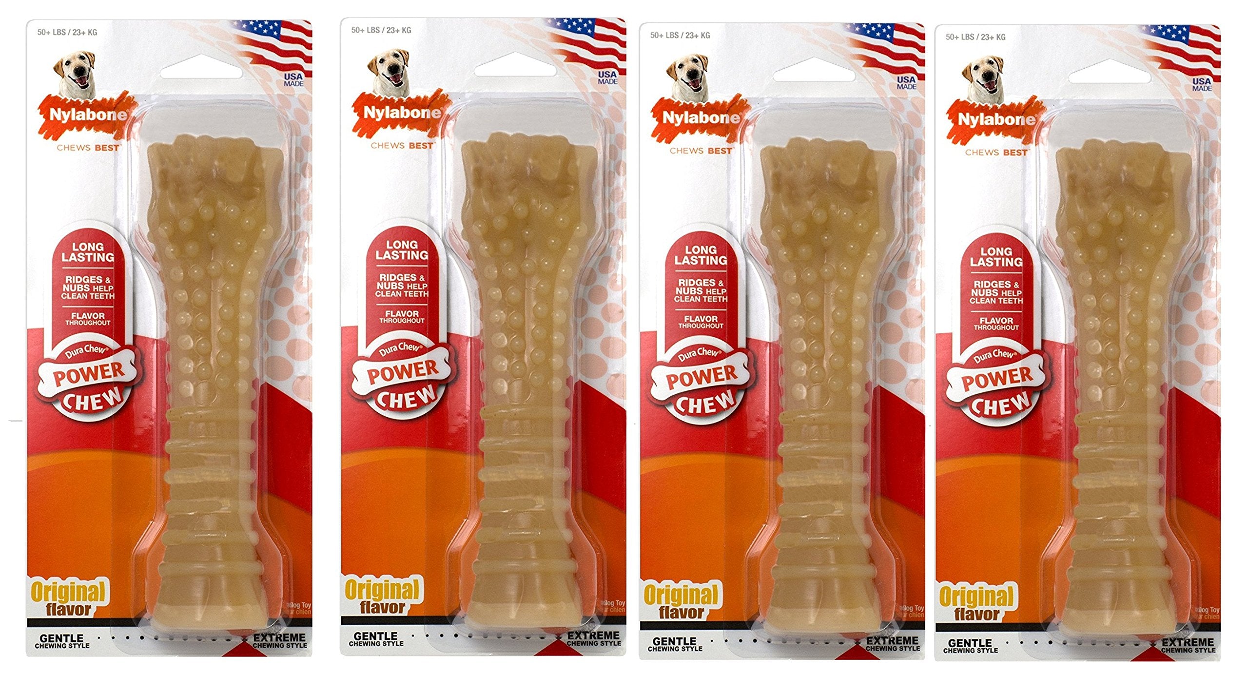 Nylabone 4 Pack Of Power Chew Textured Flavored Durable Chew Toy For Dogs, Xl/Souper, Made In The Usa