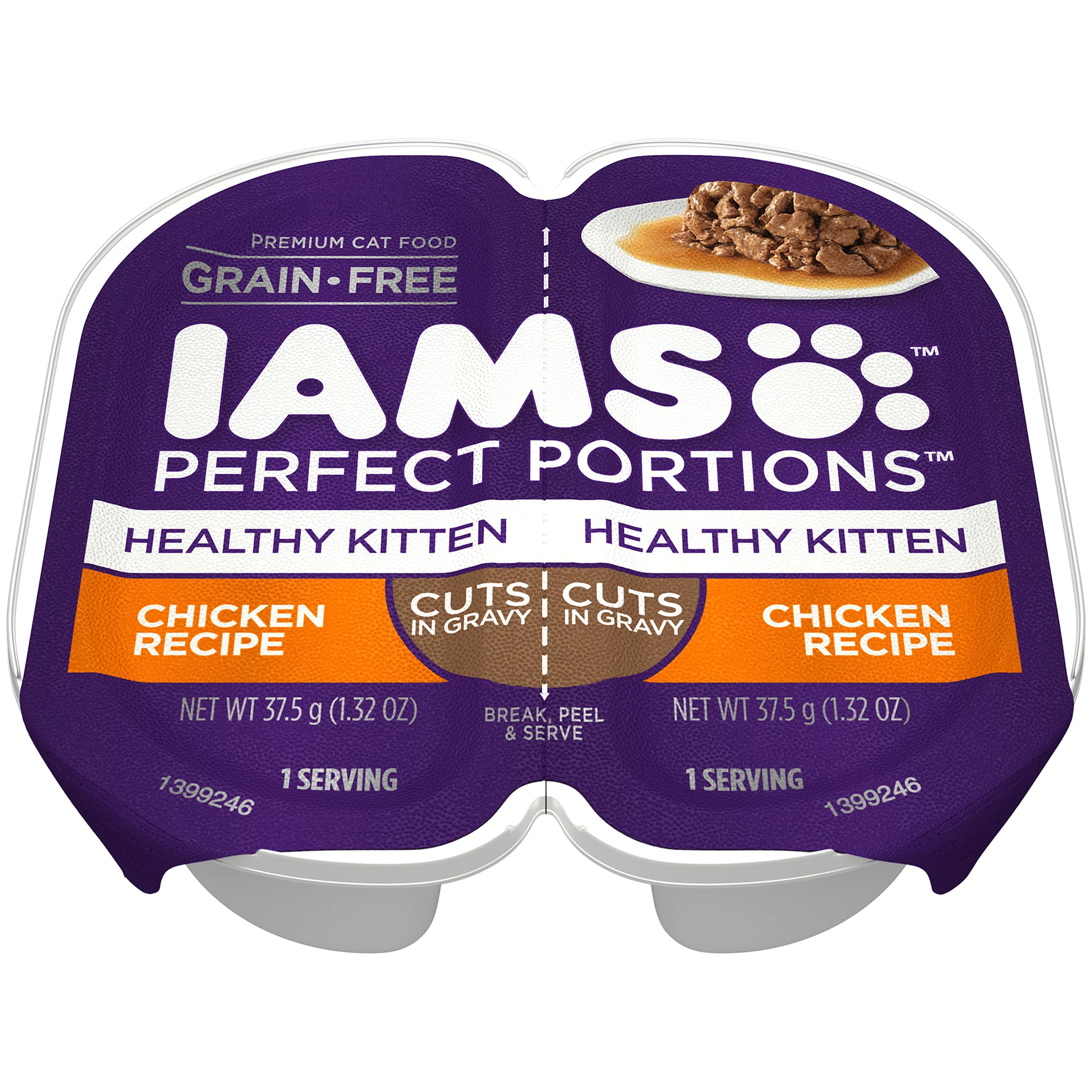 IAMS Perfect Portions Healthy Kitten Wet Cat Food Cuts in Gravy Chicken Recipe, 2.6 oz. Easy Peel Twin-Pack Trays (24 Count, 48