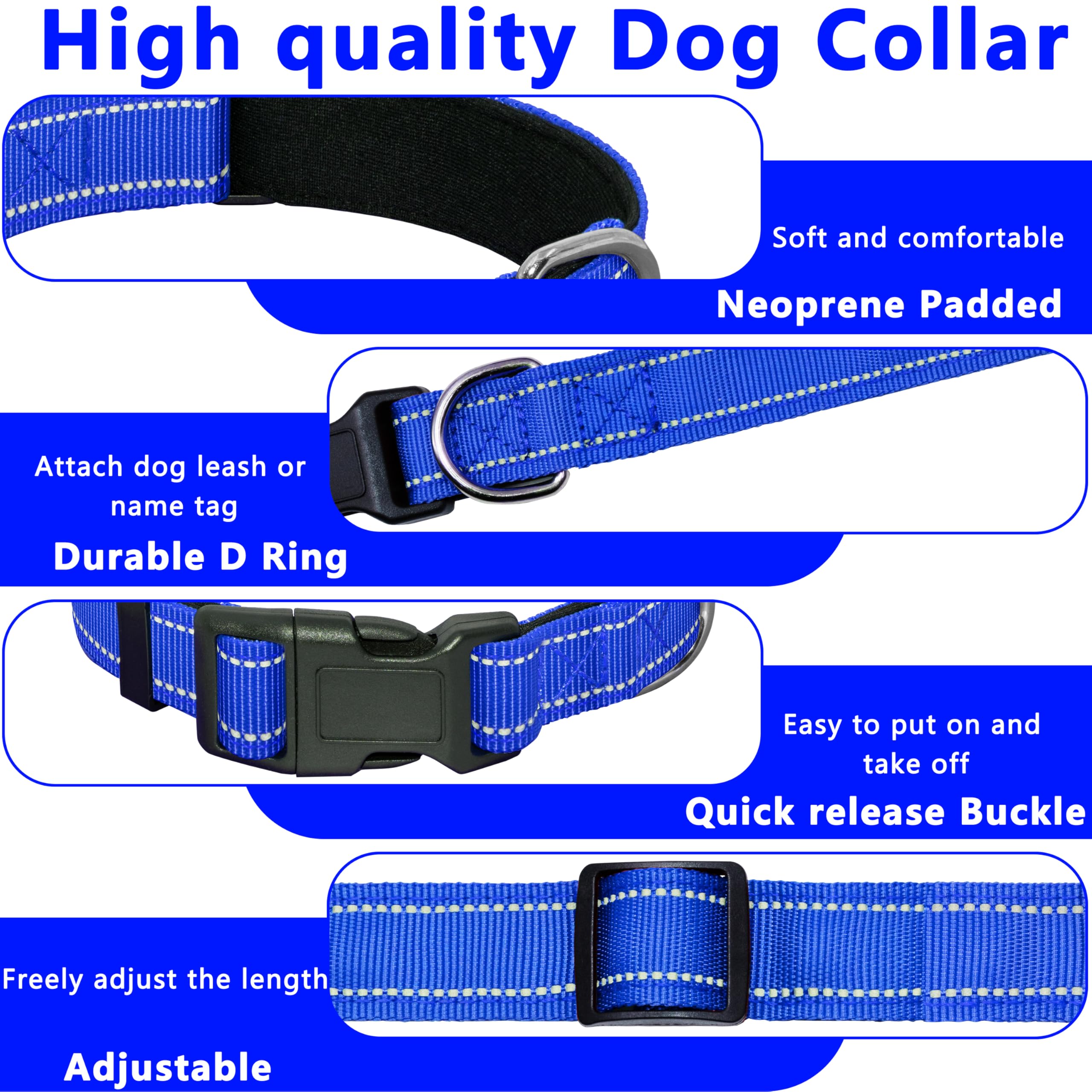 Seyezo Refective Dog Collar, Soft Neoprene Padded Pet Collar For Small, Medium, Large Dogs, Adjustable Puppy Collars With Quick