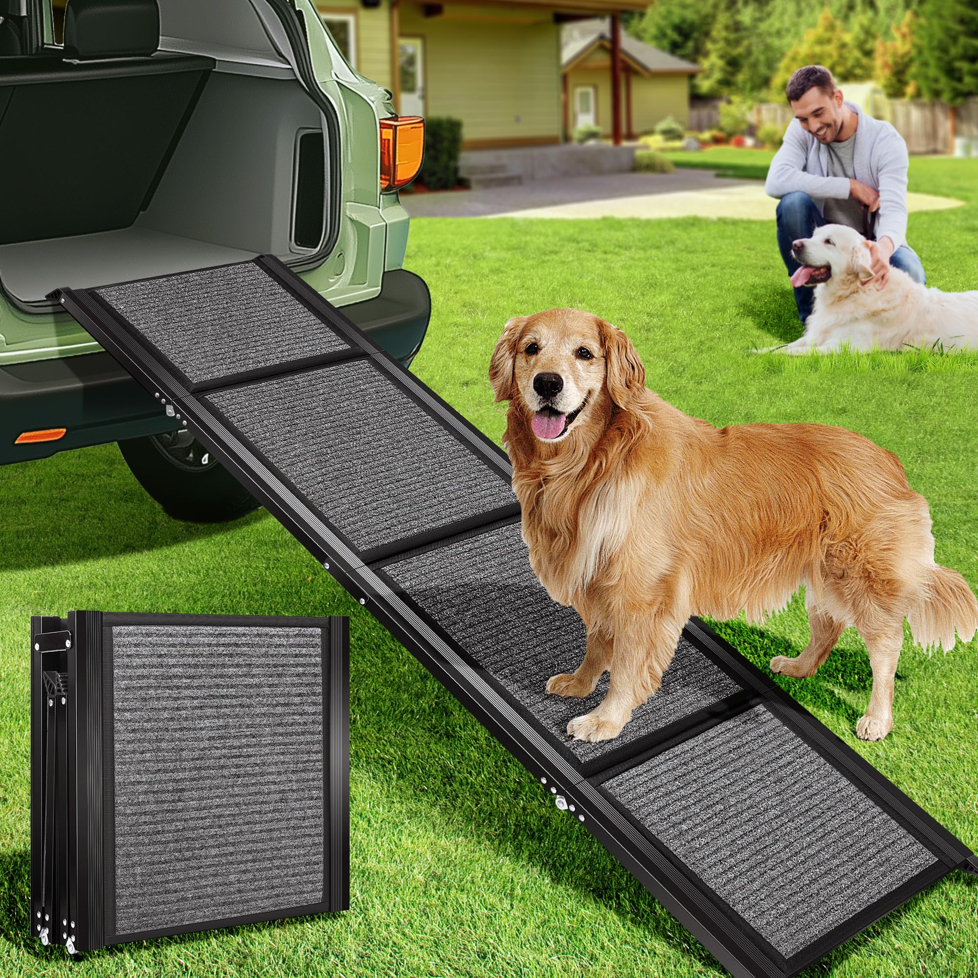 Vivohome Dog Ramp For Car, Stairs, 71'' X 20'' Extra Long & Wide Folding Dog Ramp With Anti-Slip Rug Soft Surface For Medium Or 