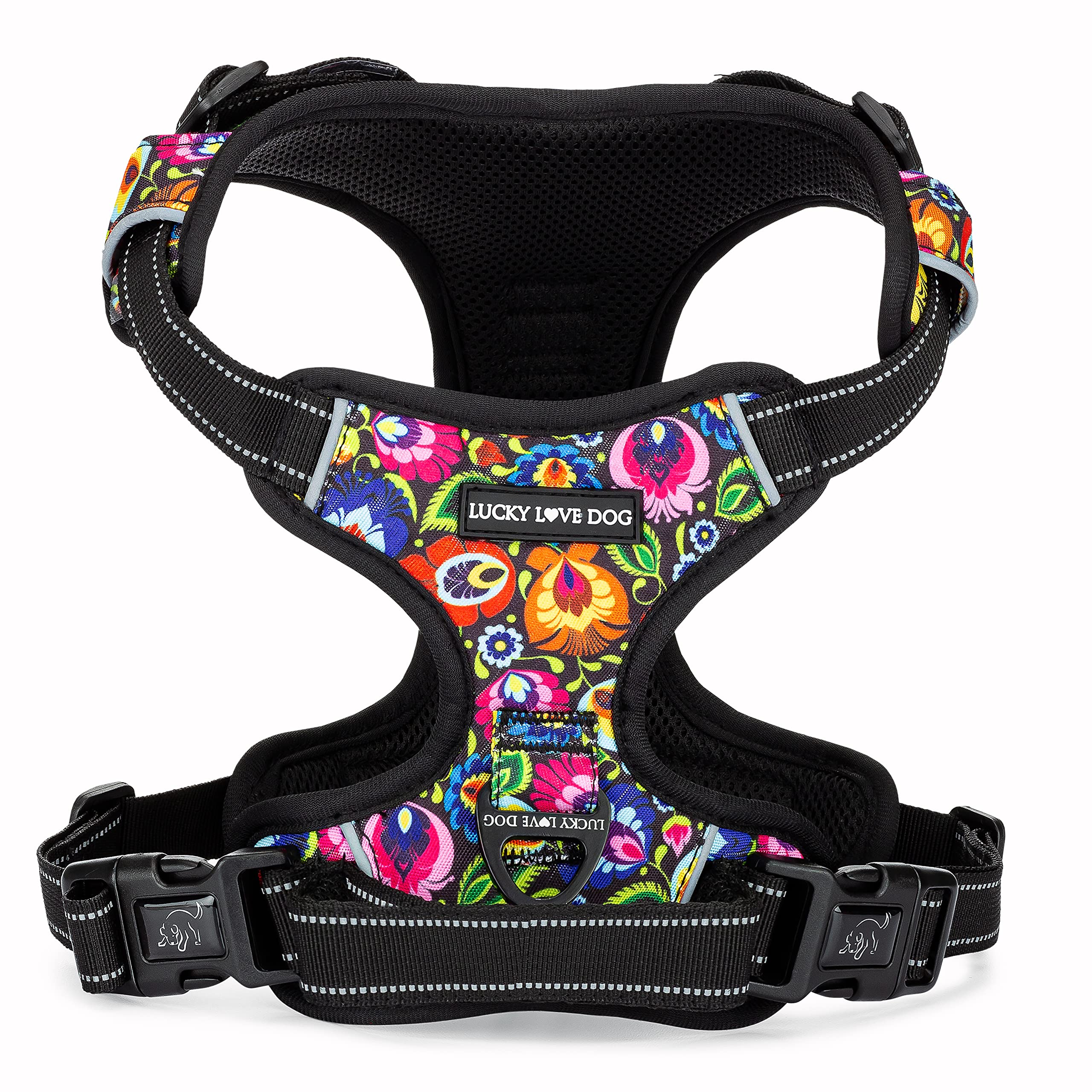 Lucky Love Dog No Pull Dog Harness, Adjustable And Easy To Walk, Cute Floral Pattern Dog Harness For Small Medium Large Dogs - (Xs, Blackbird Harness)