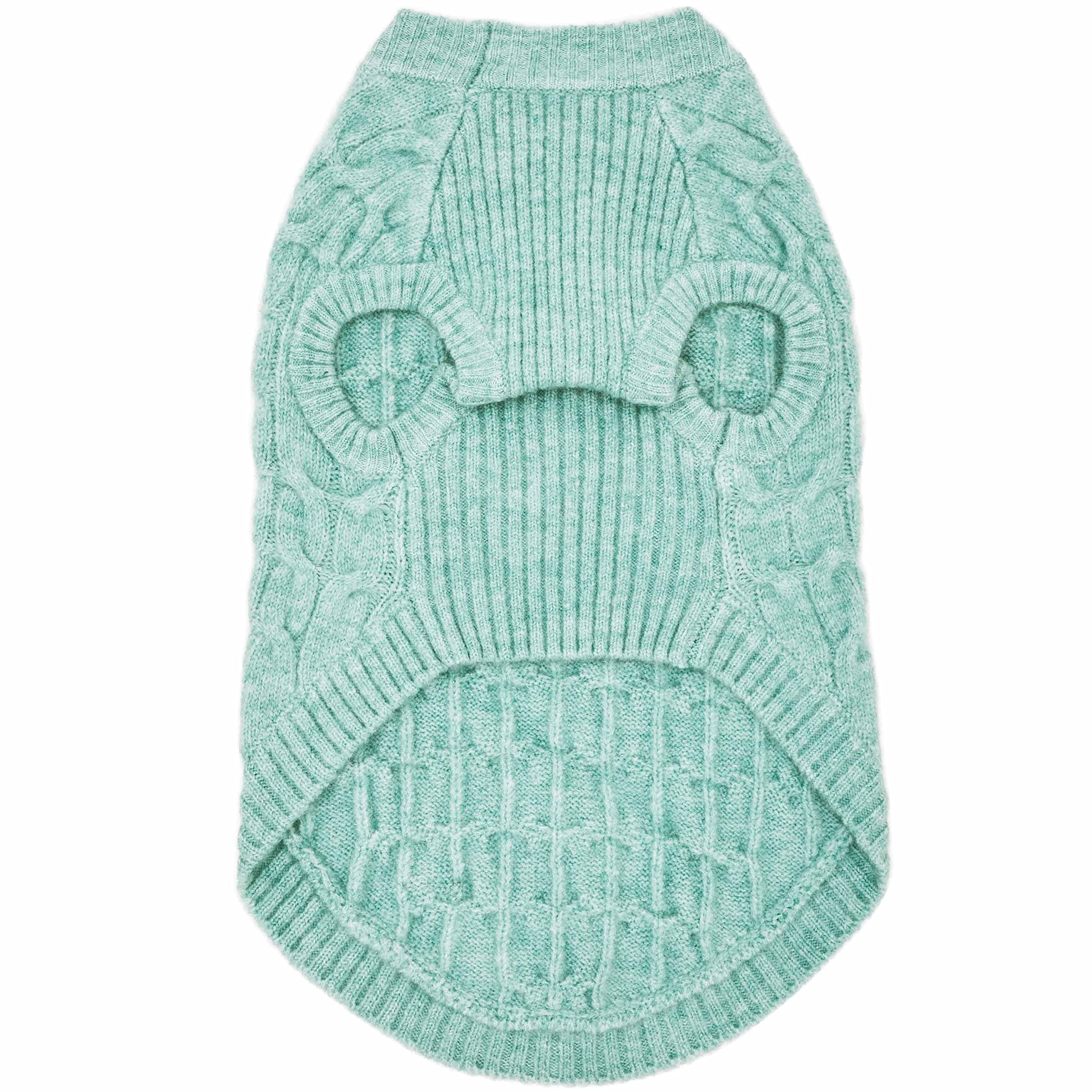 Blueberry Pet 2023 New Classic Fuzzy Textured Knit Pullover Crew-Neck Dog Sweater In Heathered Jade, Back Length 14', Pack Of 1 Clothes For Dogs