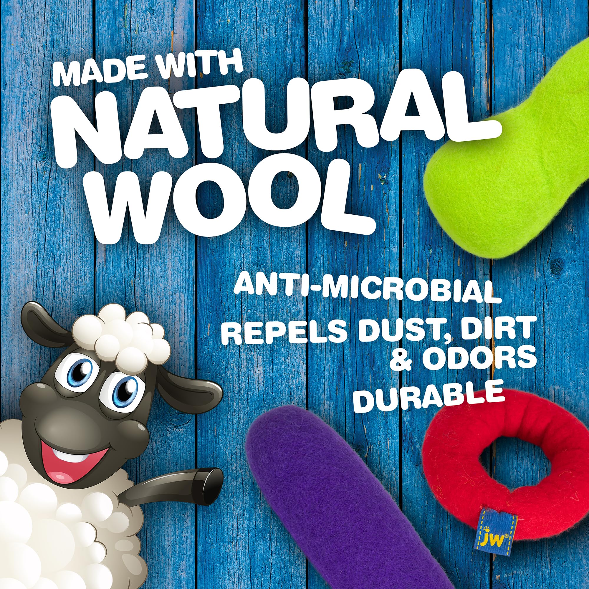 JW Wool-EE Ball Small (2 Pack) Handmade 100% Wool All Natural Dog Toy for Fetch