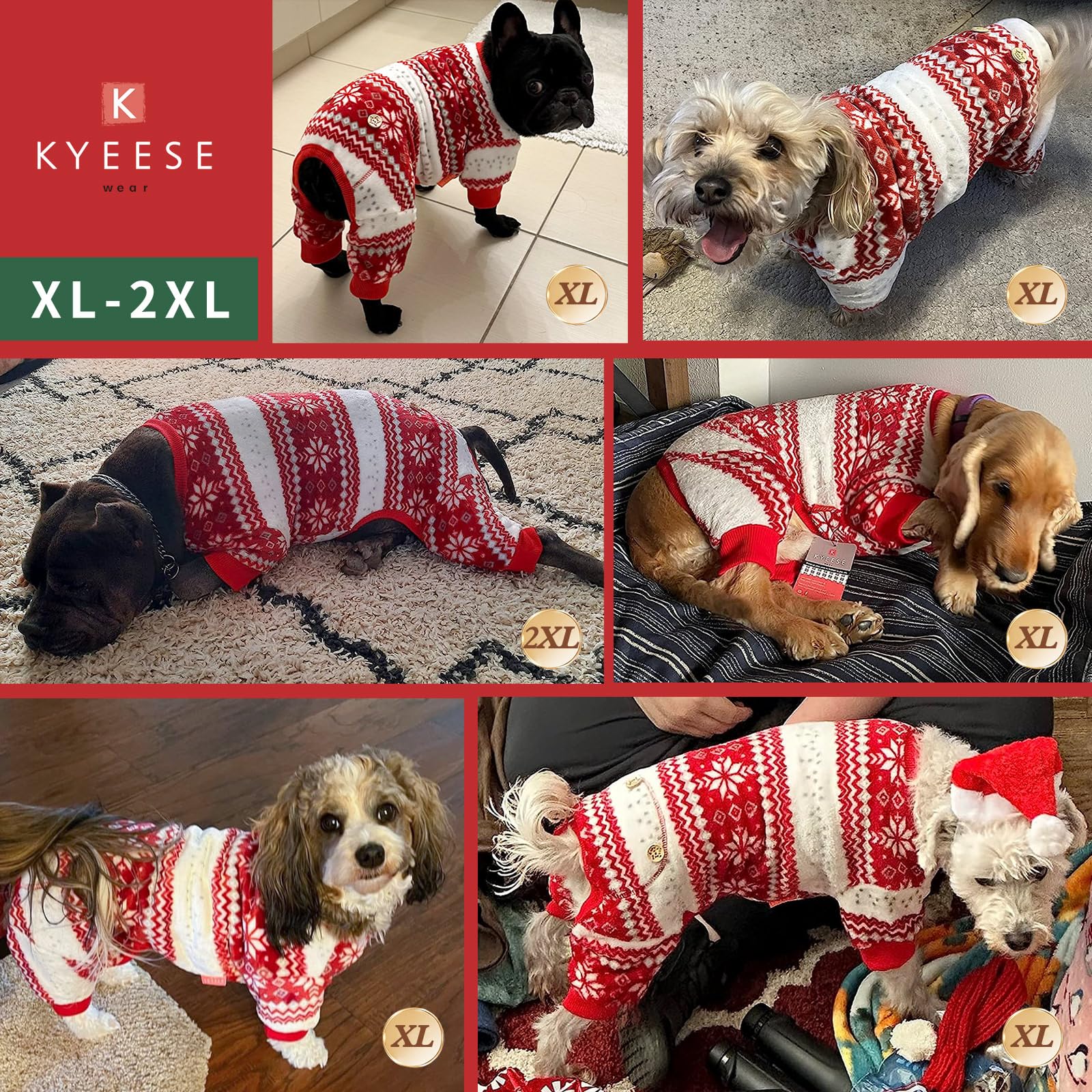 Kyeese Christmas Dog Pajamas Snowflake Dog Sweater Dogs Pjs For Large Dogs Holiday Pet Clothes Onesie Pajamas Pet Christmas Outf