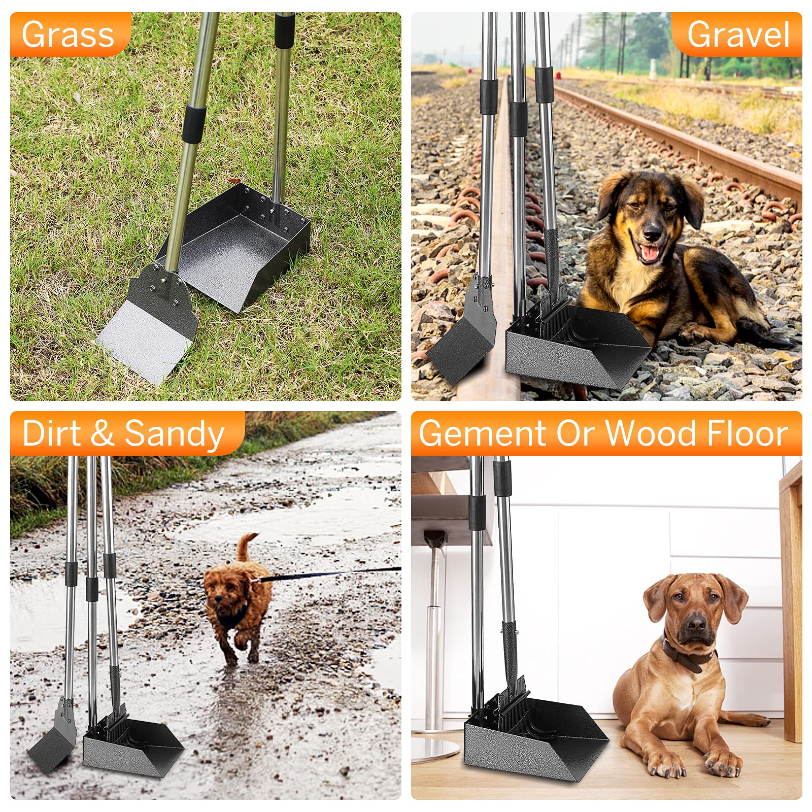 Luffwell Dog Pooper Scooper, Large Tray Rake And Spade Poop Scoop, Long Handle Steel Stainless Poop Scooper For Heavy Duty, Great For Pet Waste Of Small, Medium, Large Dogs
