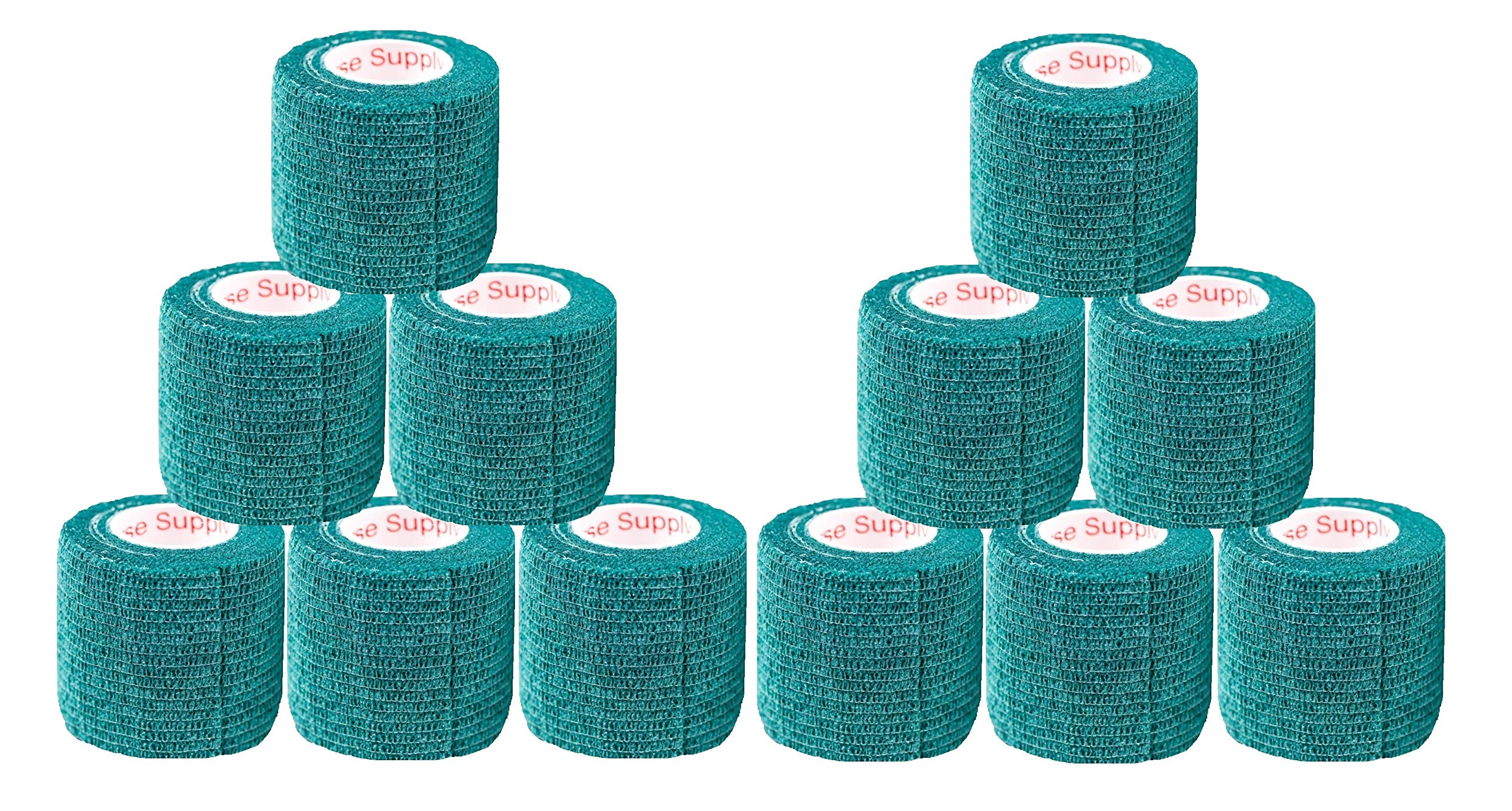 2 Inch Vet Wrap Tape Bulk (Hunter Green) (Pack of 12) Self Adhesive Adherent Adhering Flex Bandage Grip Roll for Dog Cat Pet Hor