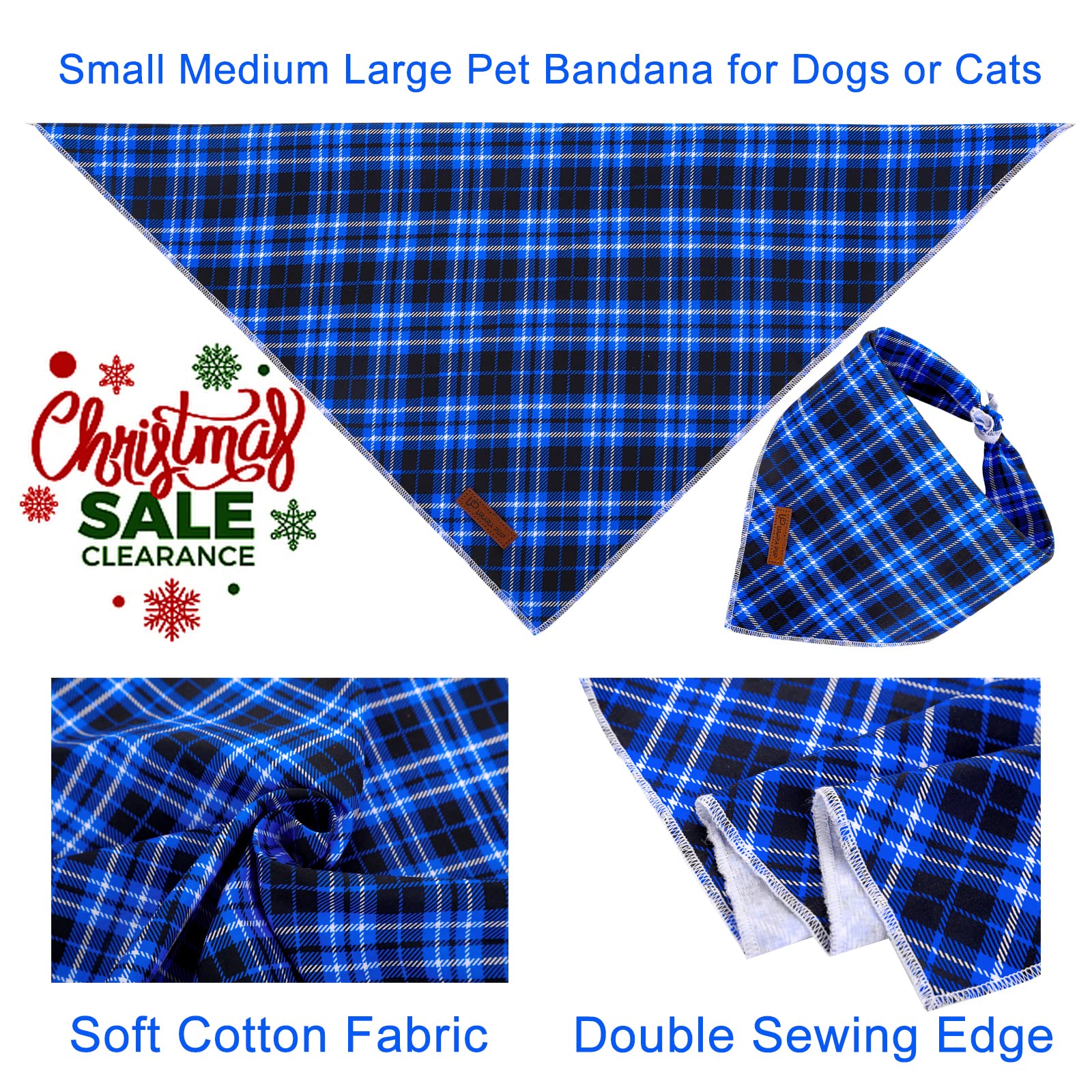 Christmas Dog Bandana, Up Urara Pup Blue Plaid Triangle Bid Scarf, Cotton Pet Kerchief For Girl Boy Dogs Or Cats, Blue Winter Do