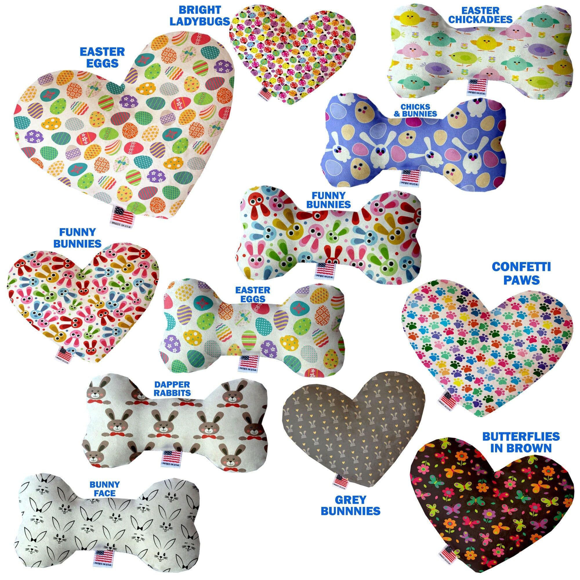 Pet and Dog Plush Heart or Bone Toy, &quot;Easter Group&quot; (Available in different sizes, and 10 different pattern options!) Dapper Rabbits 8&quot; Plush Heart