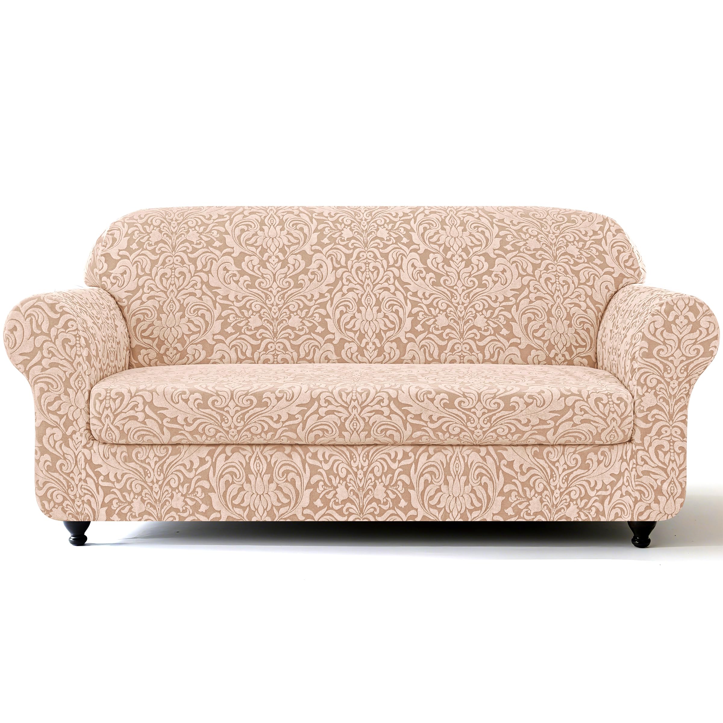 SUBRTEX 2 Piece Couch Covers, Jacquard Damask 3 Seater Sofa Cover with Seat Cushion, Stretch Sofa Slipcovers Non Slip Furniture 