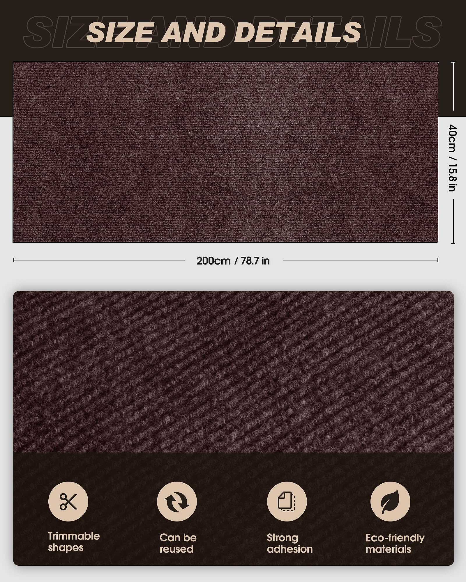 Vivoyan 78.7''X15.8'' Cat Scratch Mat,Trimmable Self-Adhesive Carpet,Diy Climb Cat Scratcher For Cat Couch Furniture Or Wall Pro