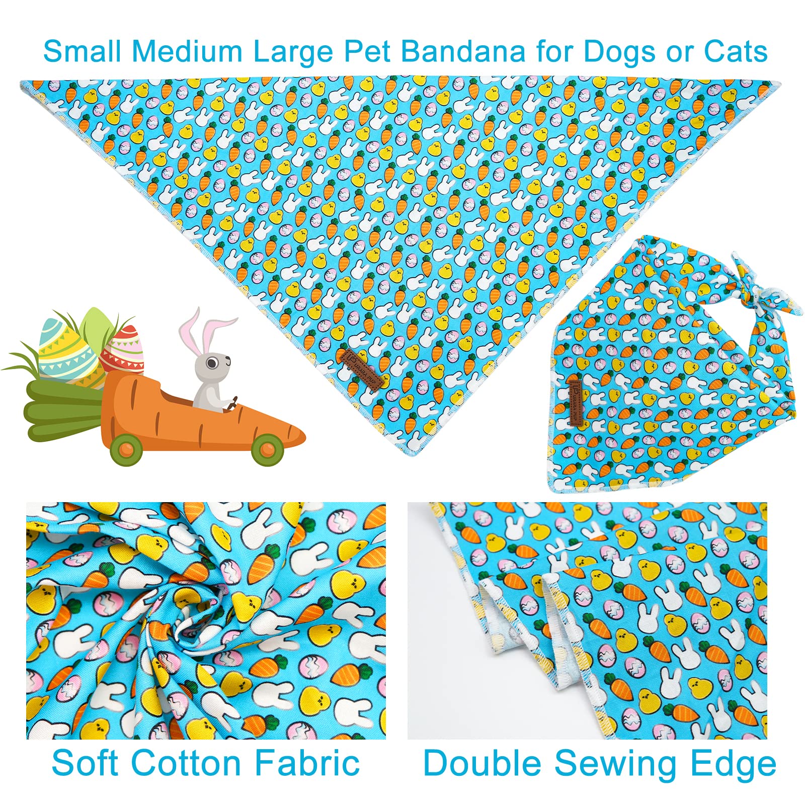 Up Urara Pup Easter Triangle Bid Dog Bandana, Blueegg Cotton, S (23'' X 16'' X 16''), Comfortable, Geometric Rabbit Pattern, Uni