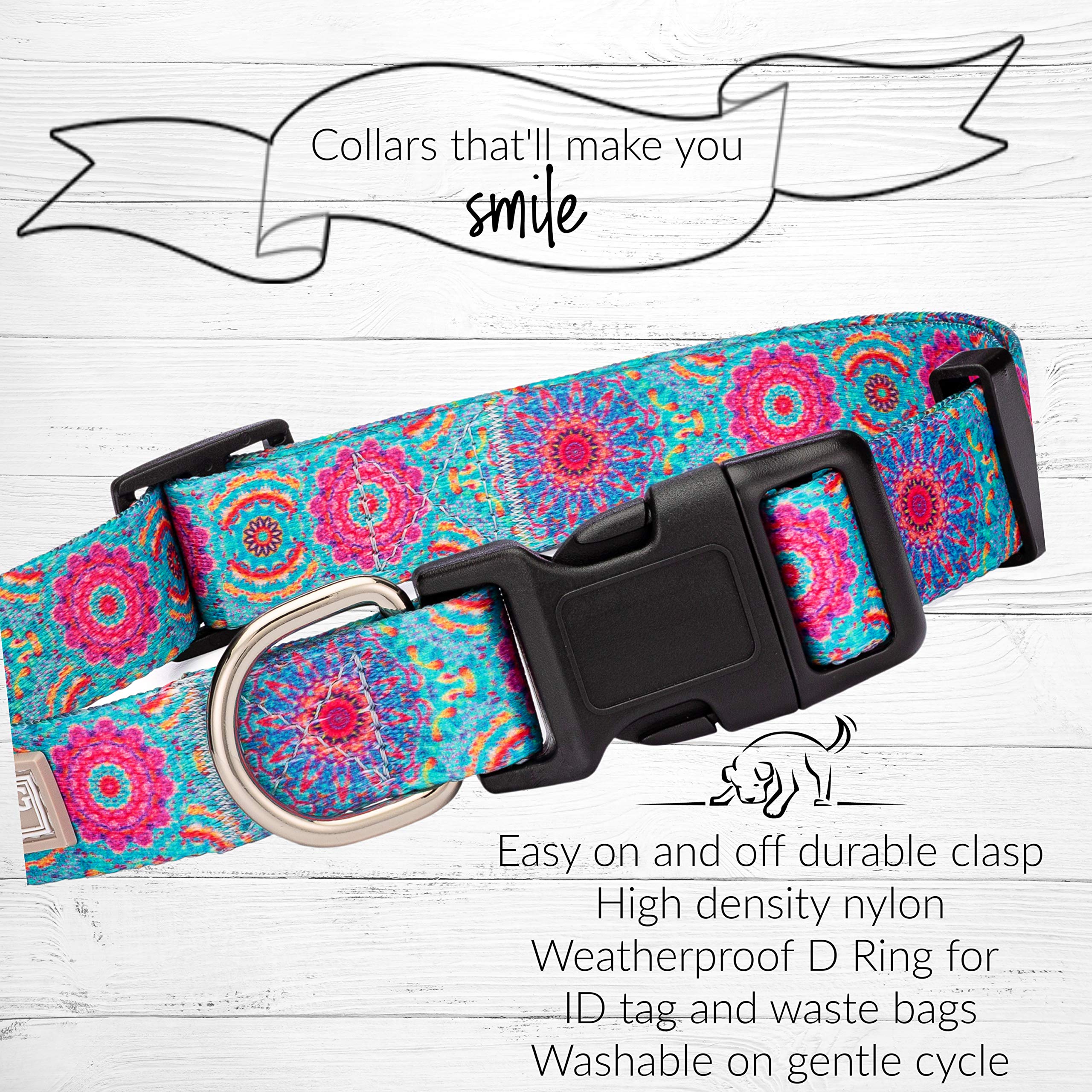 Lucky Love Dog, Boho Chic Matching Dog Collar And Leash Set, Vivid Pink And Turquoise Collar And Leash For Dogs, Soft, Adjustabl