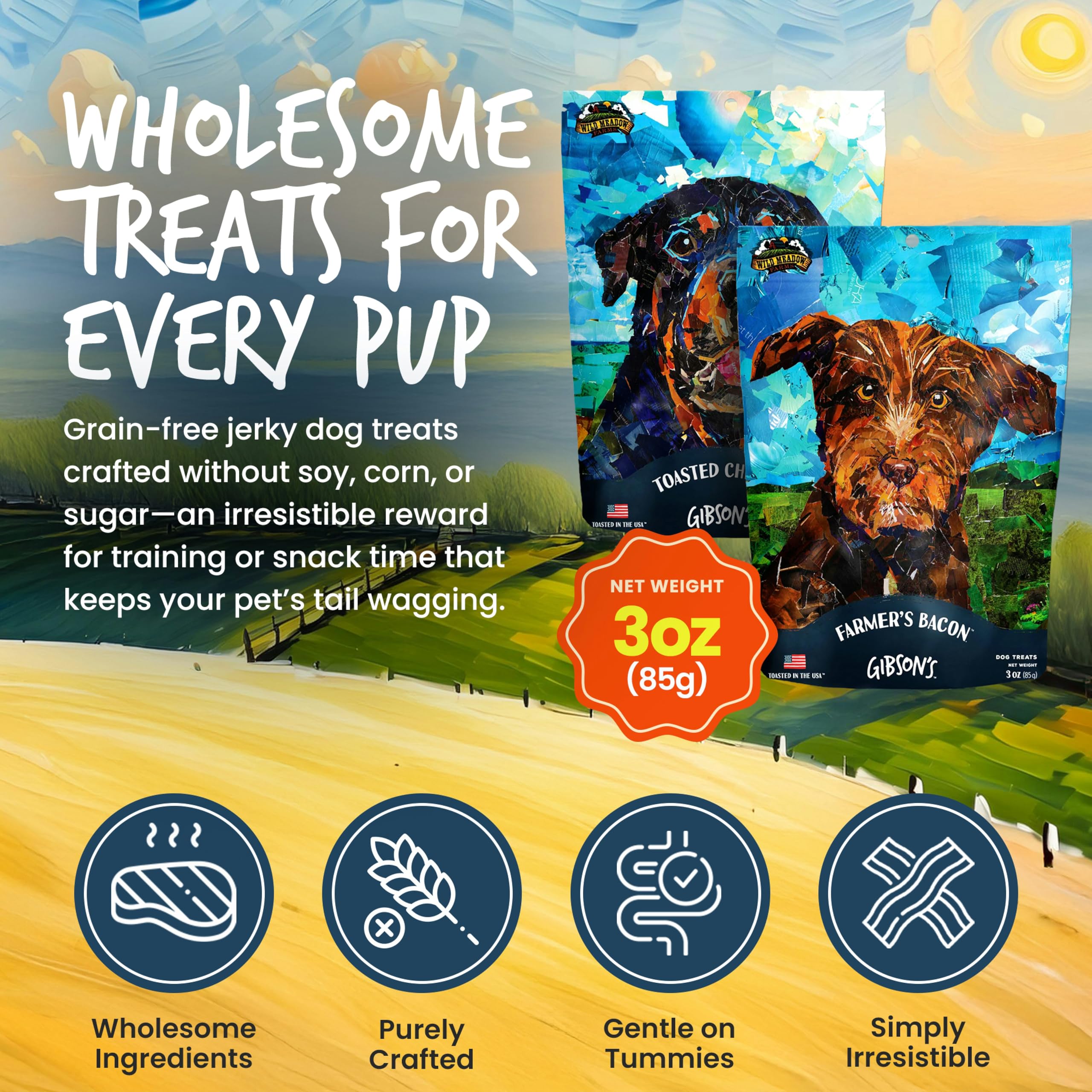 Wild Meadow Farms - Gibsons Hunters Bacon with Duck, Soft Jerky Dog Treats, Crafted with Real Meat, Aromatic, and Grain-Free fo