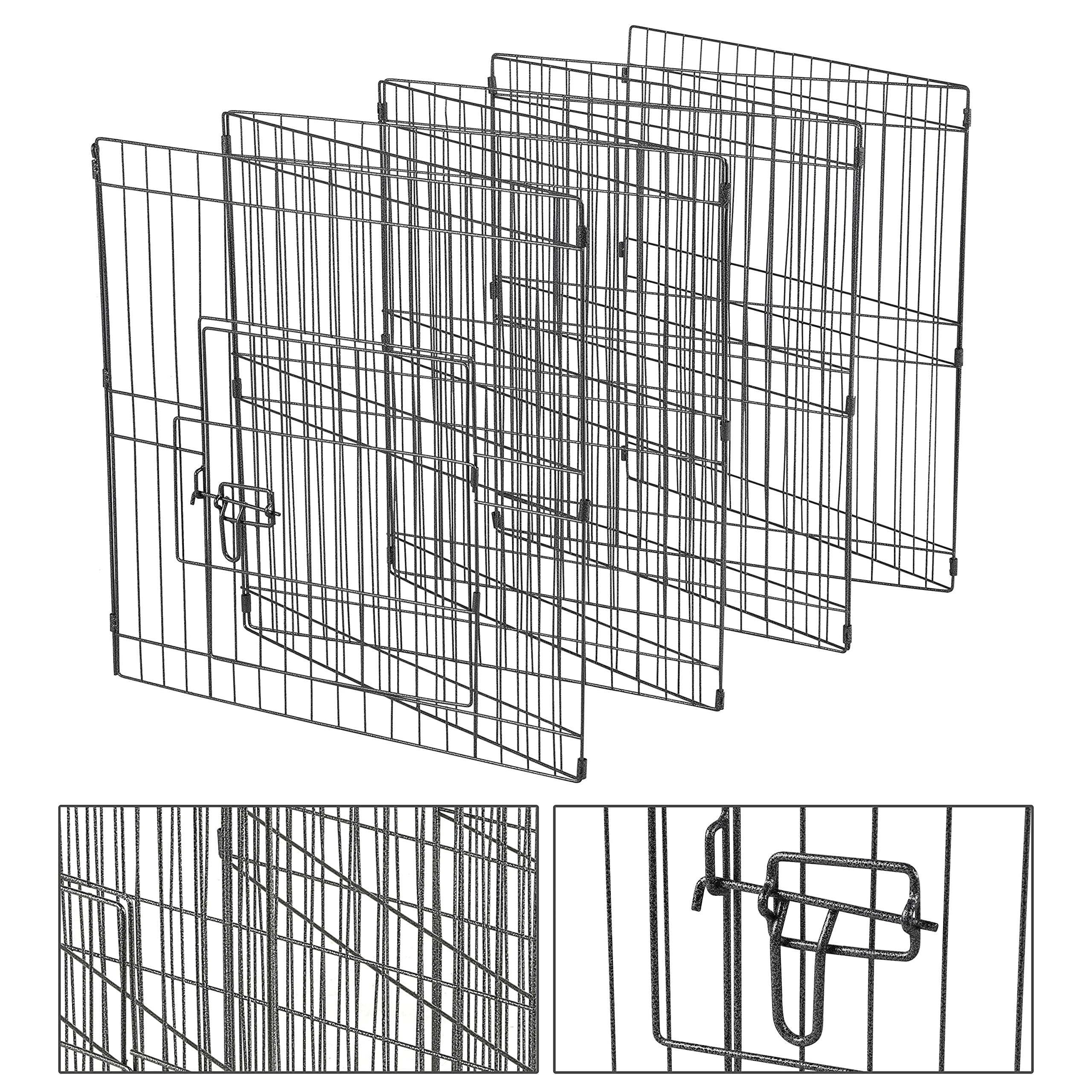 Yaheetech 24 inch 24 Panel Black Heavy Duty Foldable Metal Dog Exercise Pen Portable Cat Duck Chicken Puppy Fence with Door - Ou