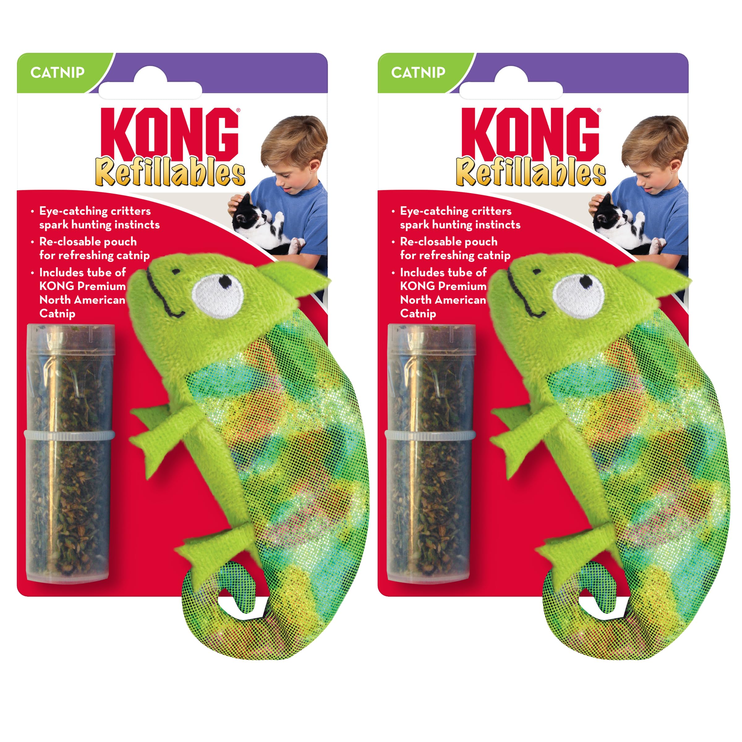 KONG Refillables Catnip Toys, Assorted 2-Pack - Plush Cat Toys with Refillable Catnip Pouch & Premium North American Catnip (Cha