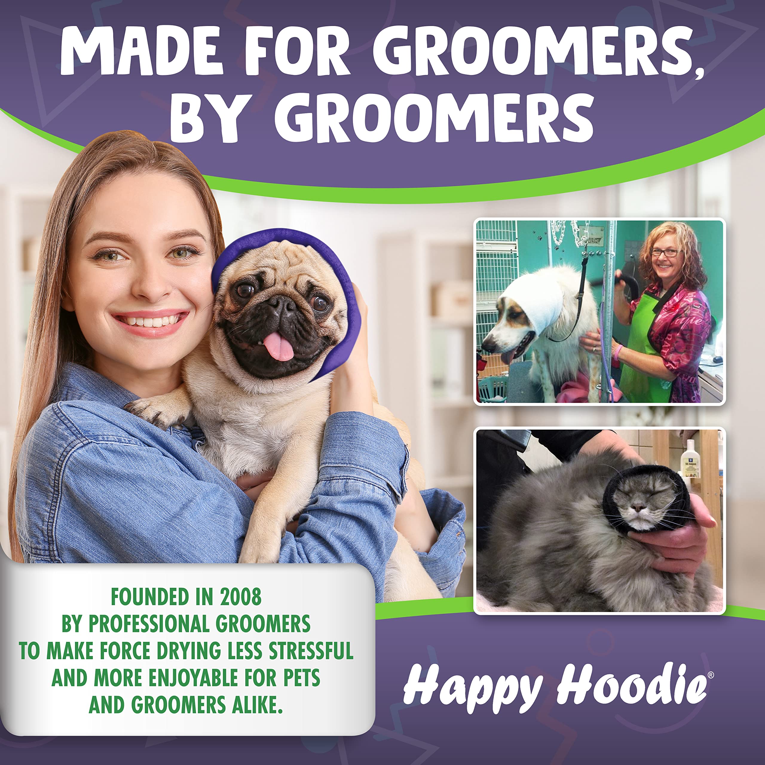 The Original Happy Hoodie For Dogs & Cats - Since 2008-2 Pack (1 Small, 1 Large) - The Grooming And Force Drying Miracle Tool For Anxiety Relief & Calming Dogs