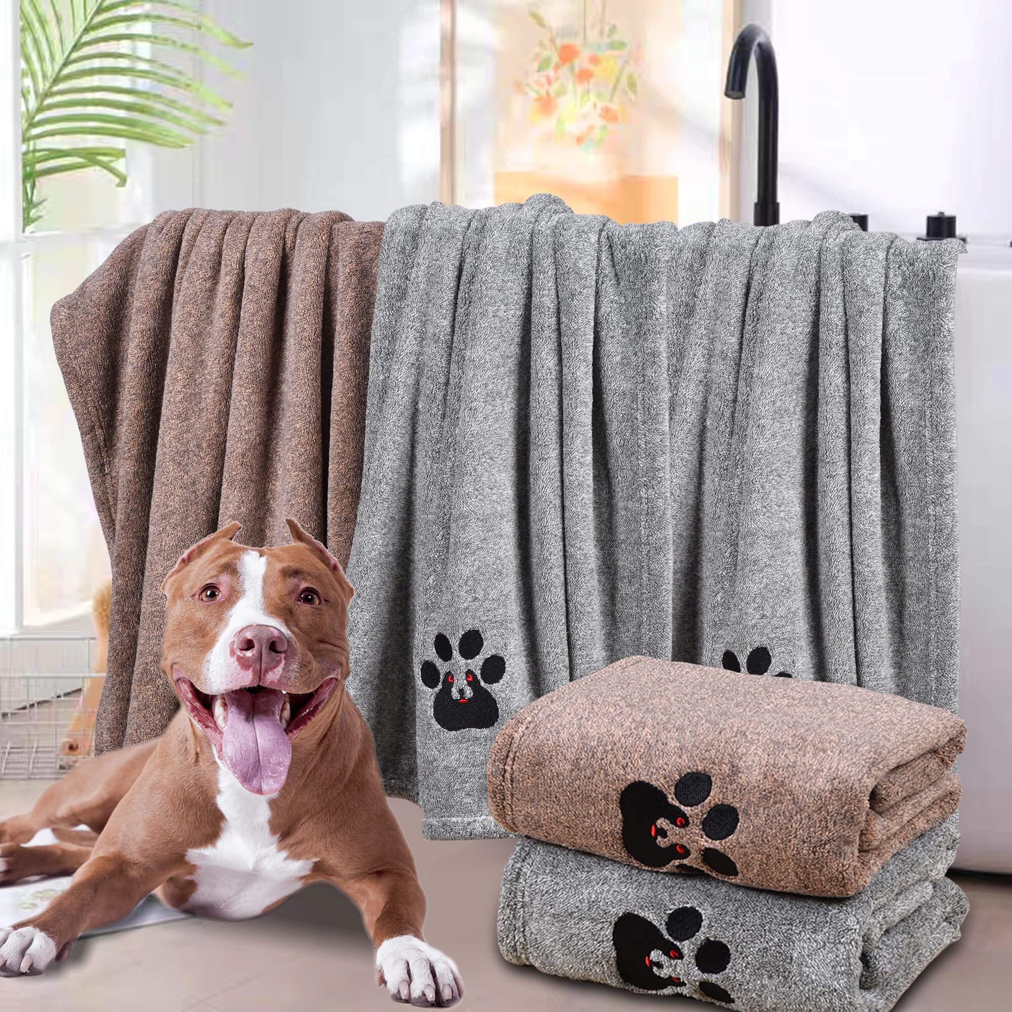 Dogvingpk Dog Towels for Drying Dogs - Pack of 4 - Super Absorbent Soft Microfiber Pet Bath Grooming Towel for Dogs Cats and Oth