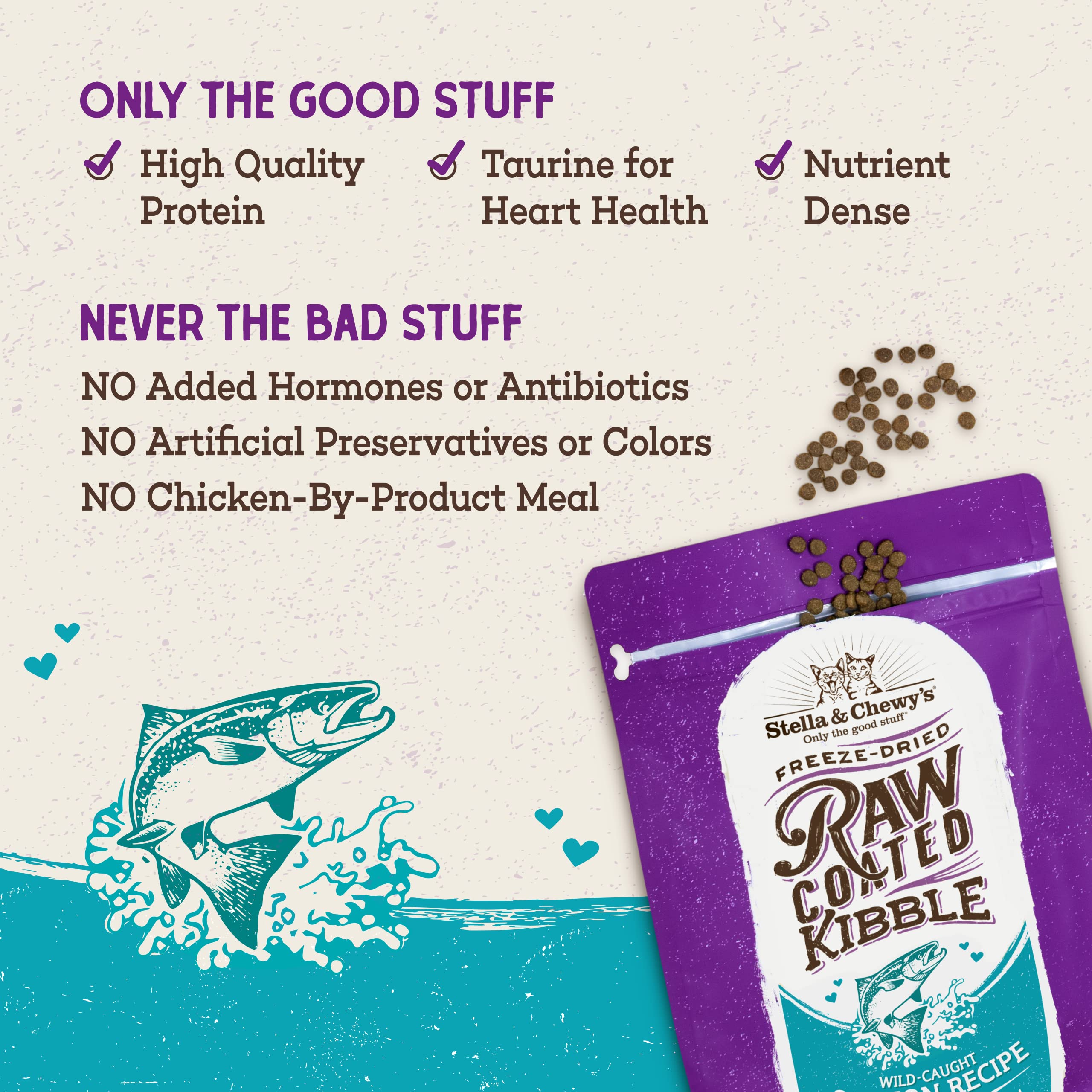 Stella & Chewys Raw Coated Cat Food - High Protein, Grain-Free Kibble with Wild-Caught Salmon - Premium Digestive Support with