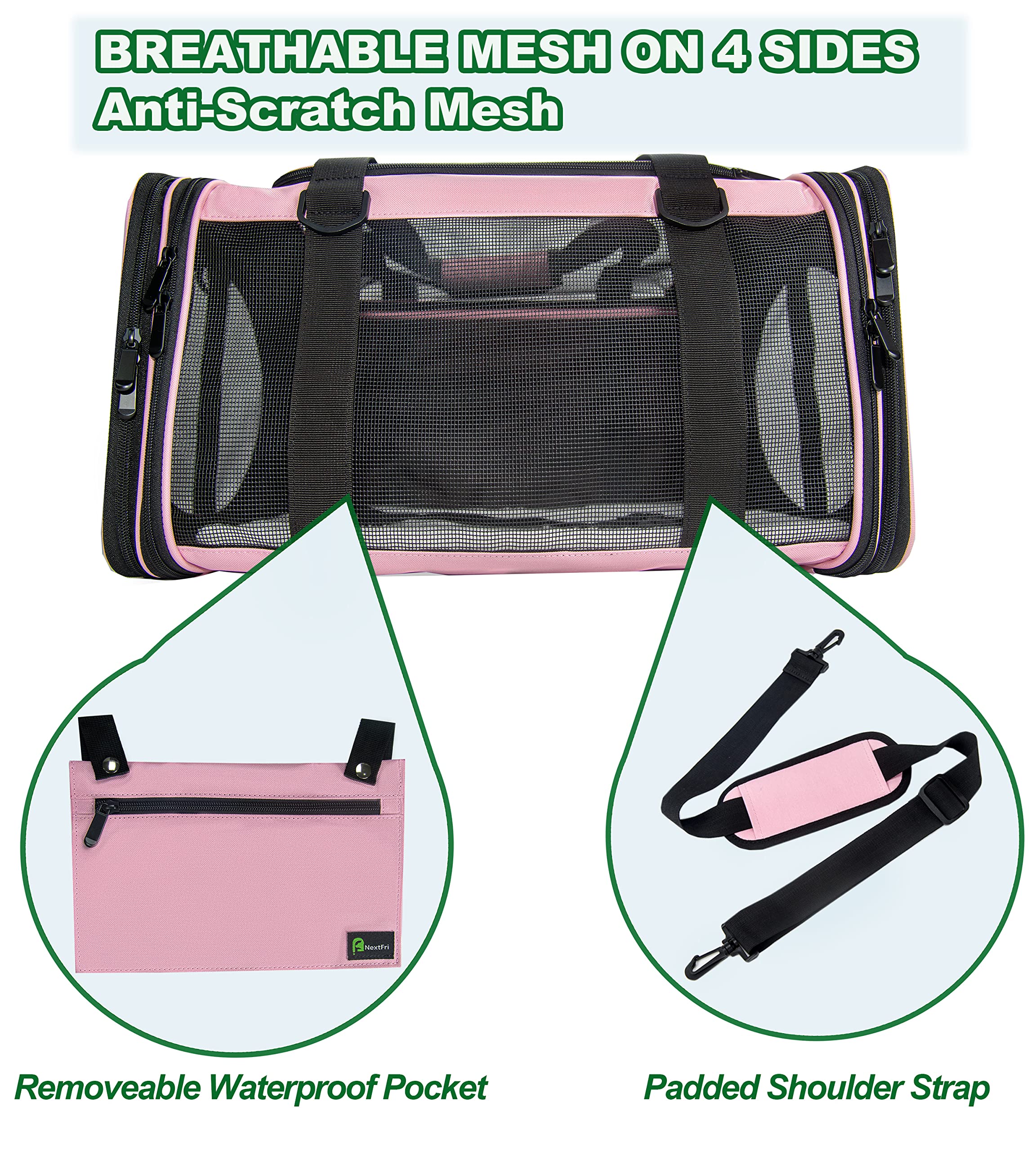 Nextfri Soft-Sided Pet Carrier For Cats Small Dogs Of 15 Lbs Medium Pink